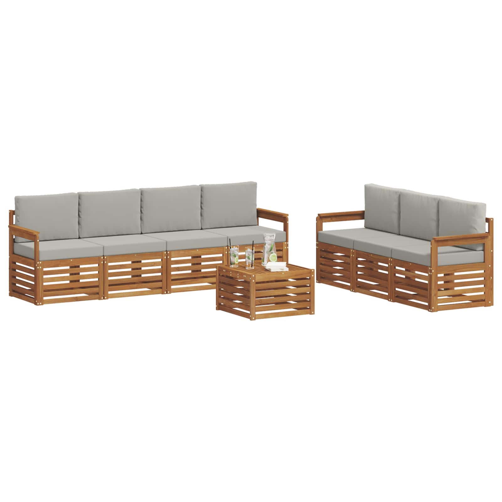Sofa-Sets 8 pcs Natuurlijk en Lichtgrijs Massief Acaciahout is nu te koop bij PeponiXL, paradijselijk wonen!