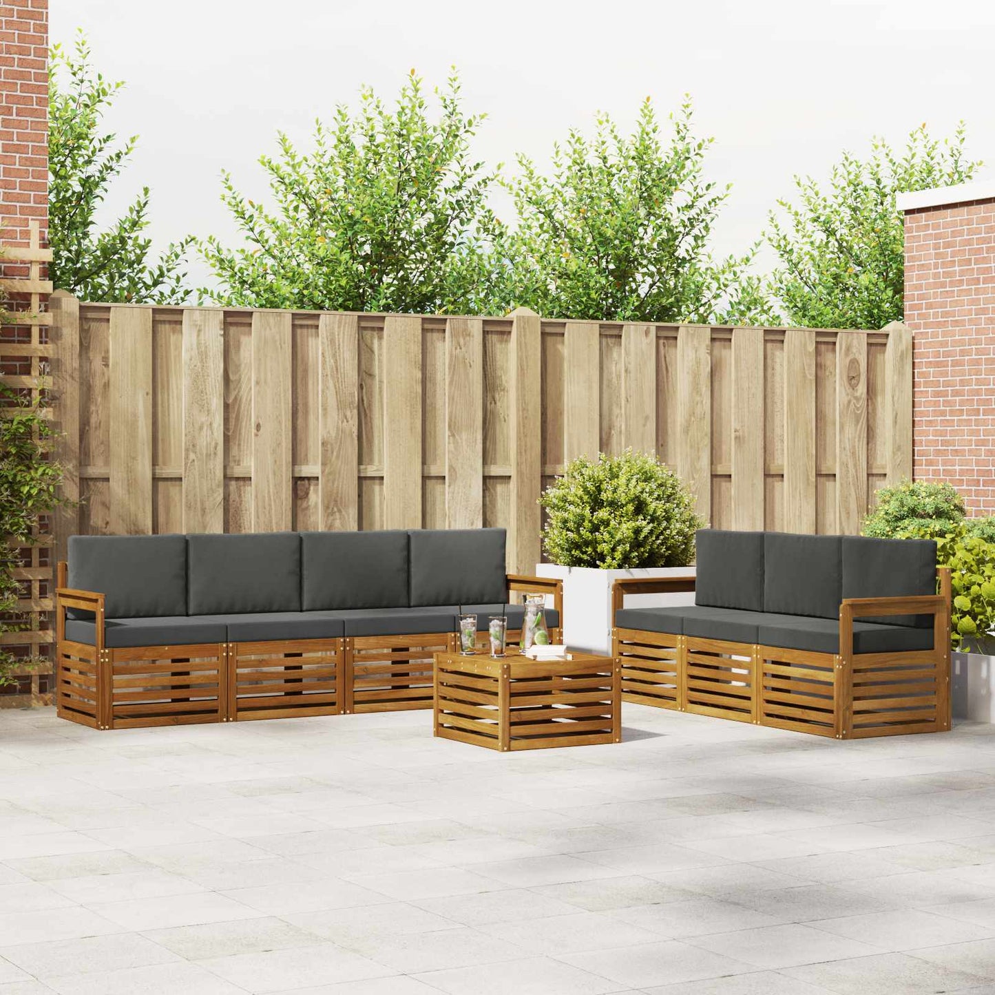 Sofa-Sets 8 pcs Natuurlijk en Antraciet Massief Acaciahout is nu te koop bij PeponiXL, paradijselijk wonen!