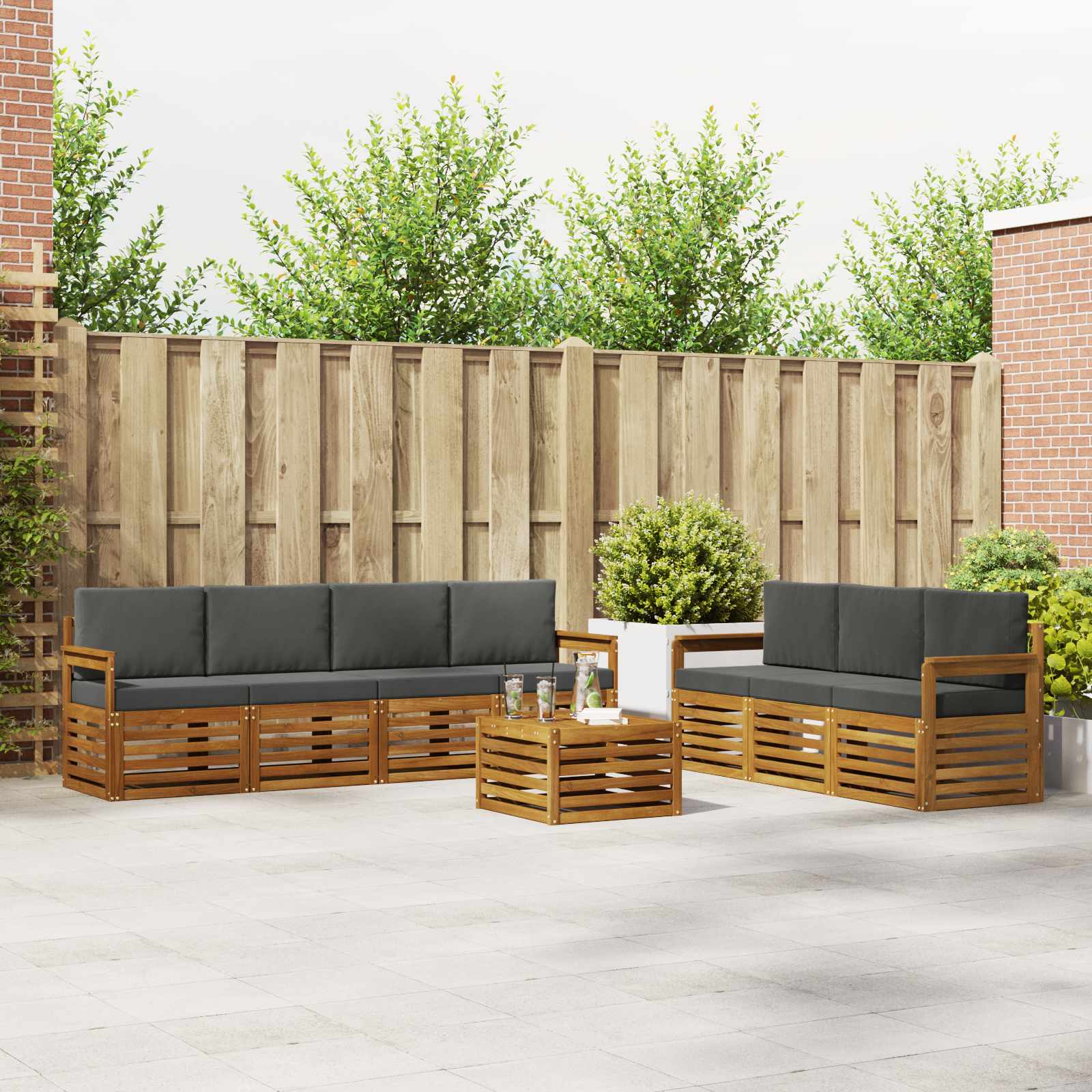 Sofa-Sets 8 pcs Natuurlijk en Antraciet Massief Acaciahout is nu te koop bij PeponiXL, paradijselijk wonen!