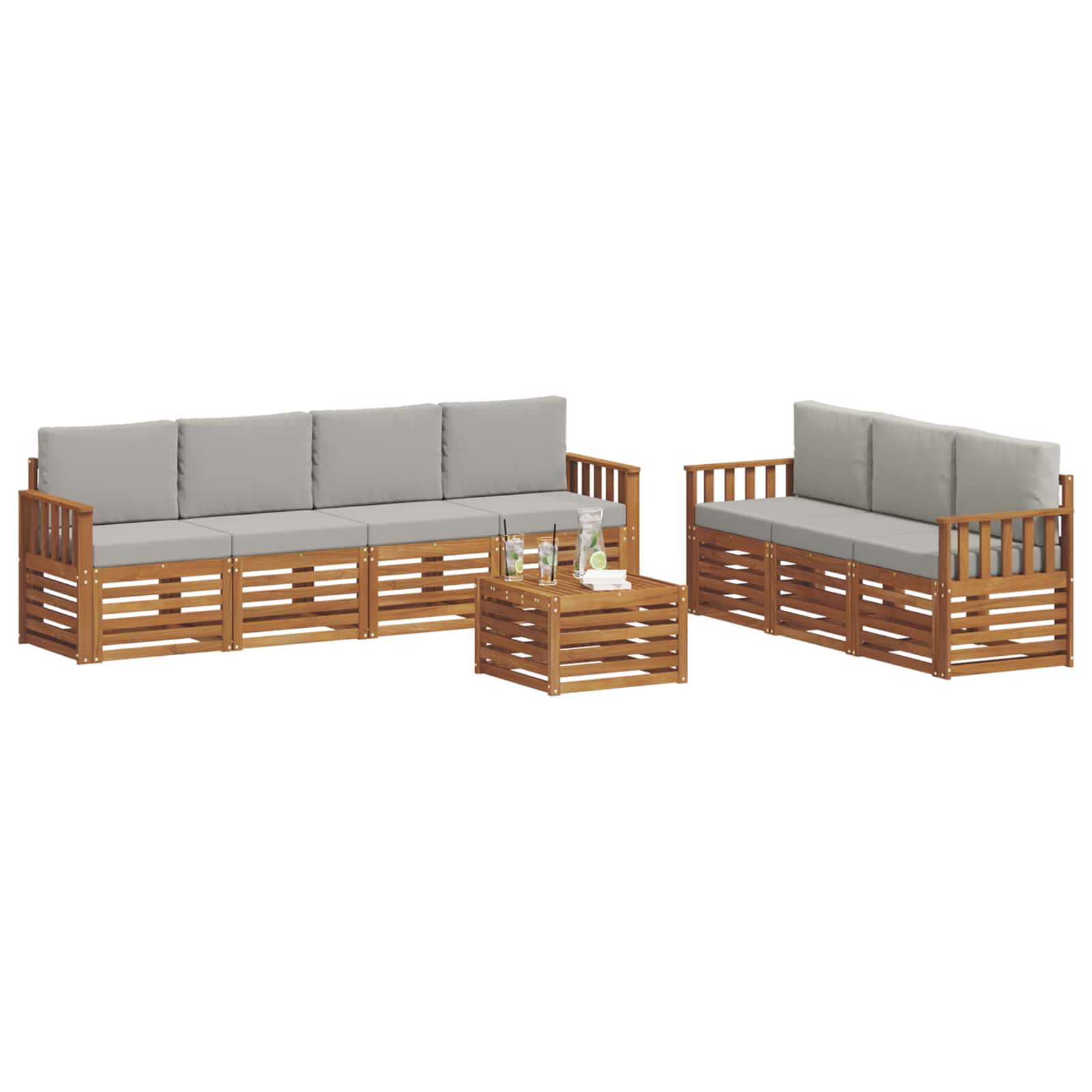 Sofa-Sets 8 pcs Natuurlijk en Lichtgrijs Massief Acaciahout is nu te koop bij PeponiXL, paradijselijk wonen!