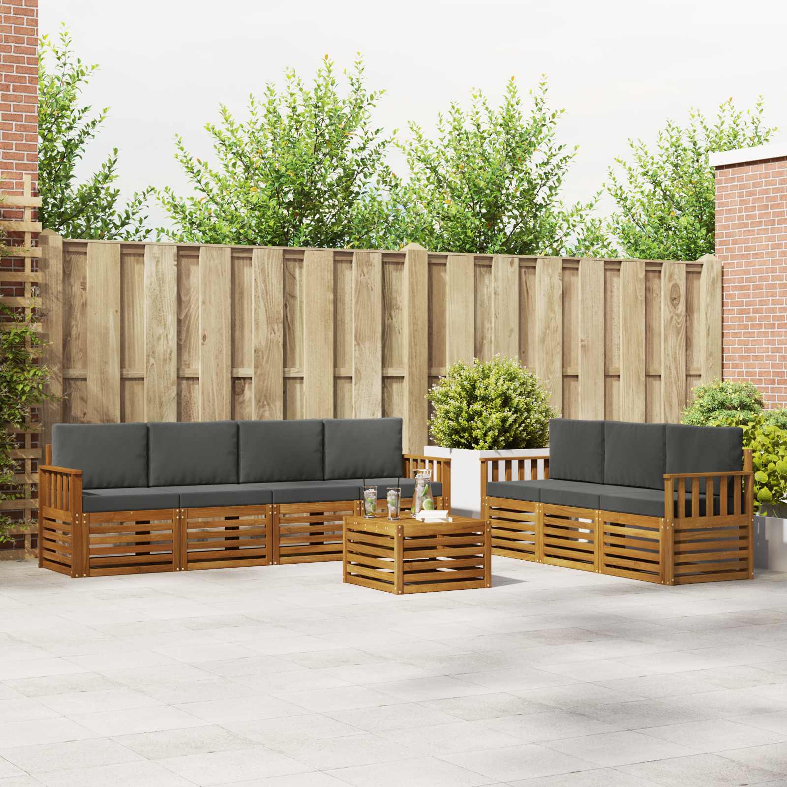 Sofa-Sets 8 pcs Natuurlijk en Antraciet Massief Acaciahout is nu te koop bij PeponiXL, paradijselijk wonen!