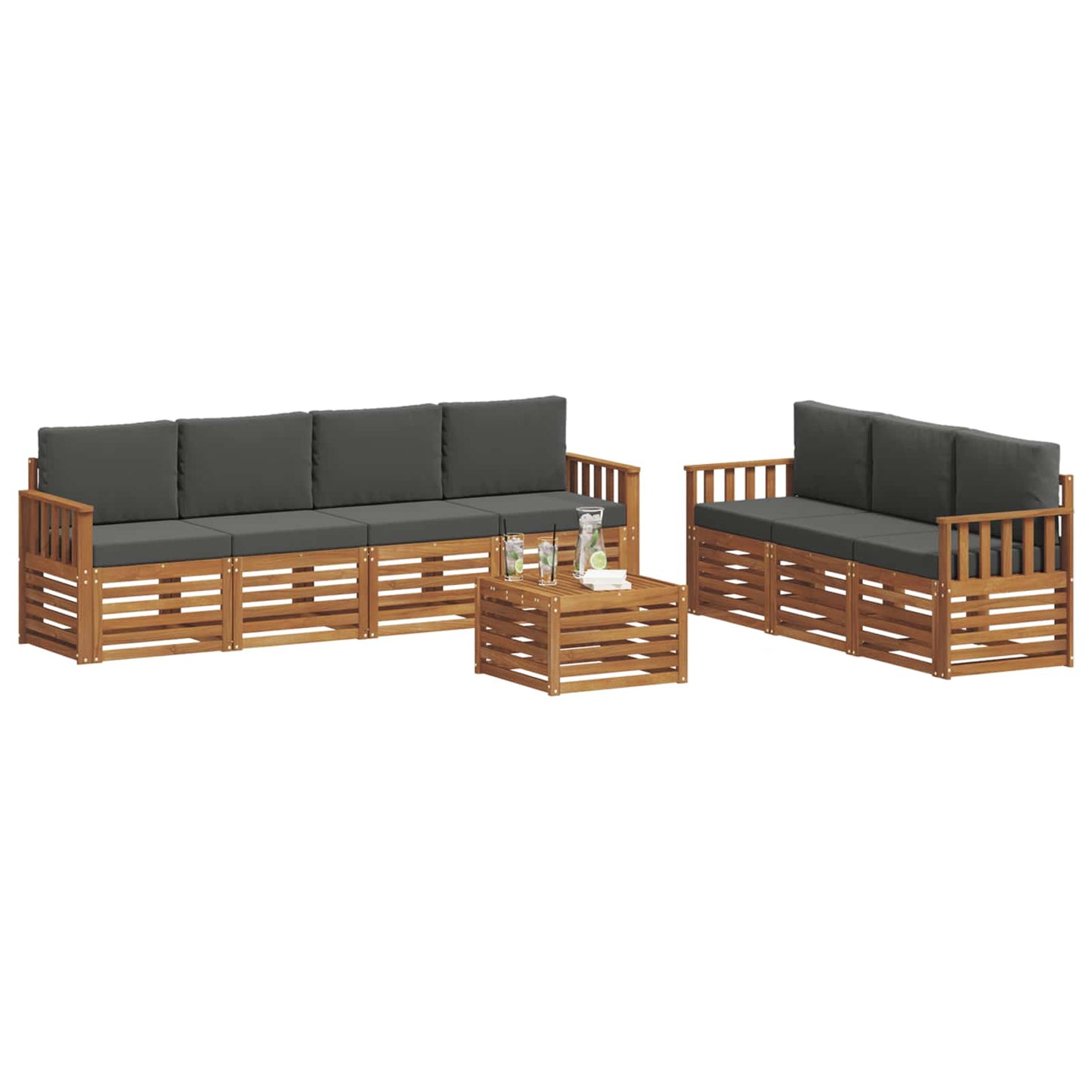 Sofa-Sets 8 pcs Natuurlijk en Antraciet Massief Acaciahout is nu te koop bij PeponiXL, paradijselijk wonen!