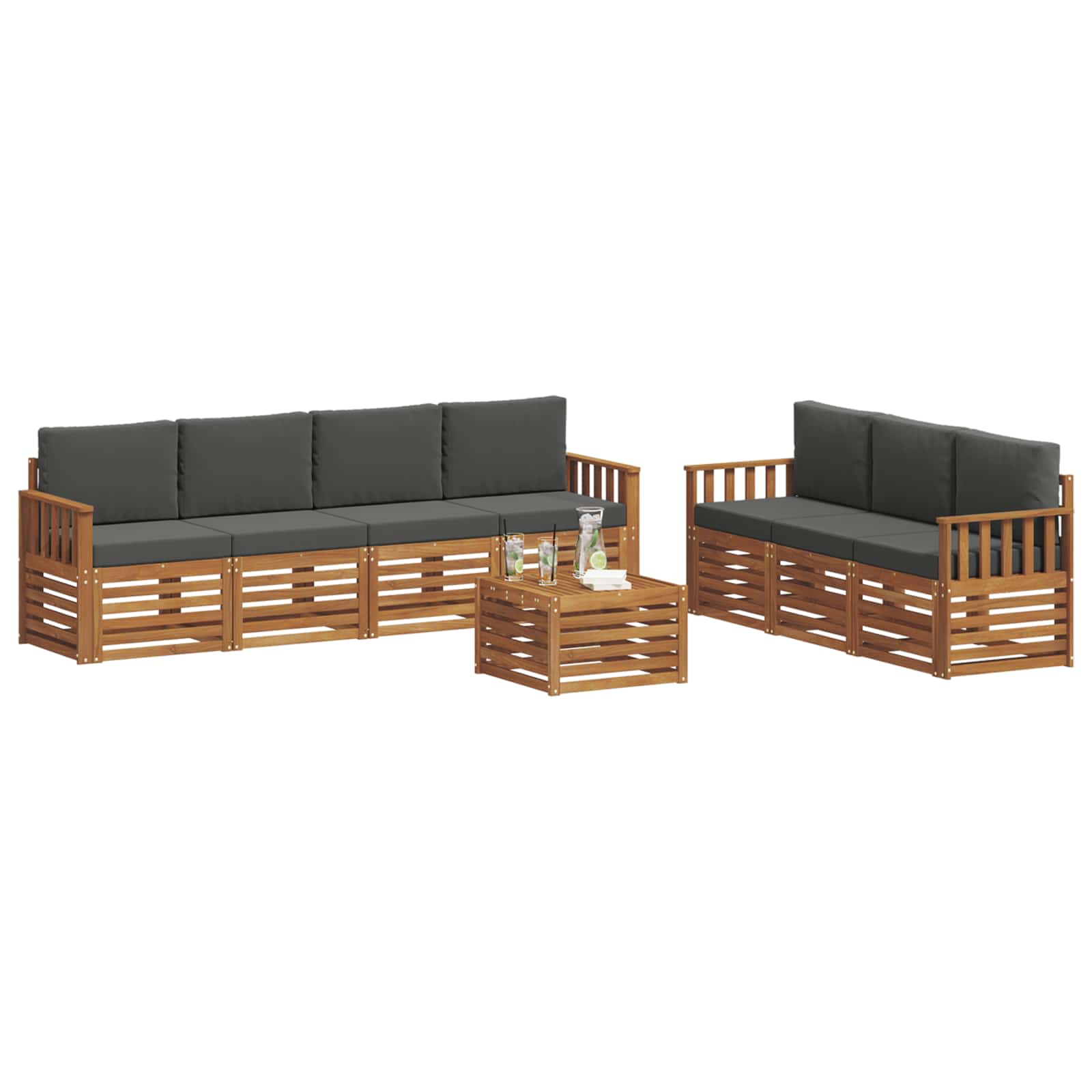 Sofa-Sets 8 pcs Natuurlijk en Antraciet Massief Acaciahout is nu te koop bij PeponiXL, paradijselijk wonen!