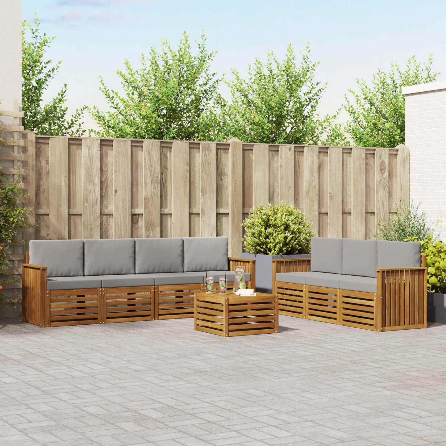 Sofa-Sets 8 pcs Natuurlijk en Lichtgrijs Massief Acaciahout is nu te koop bij PeponiXL, paradijselijk wonen!