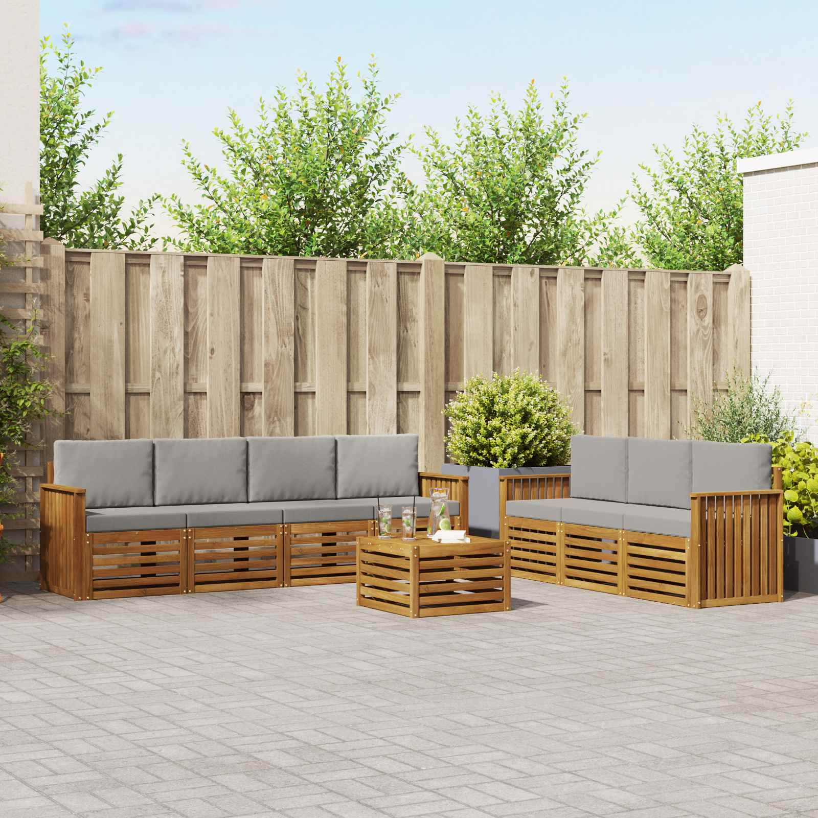Sofa-Sets 8 pcs Natuurlijk en Lichtgrijs Massief Acaciahout is nu te koop bij PeponiXL, paradijselijk wonen!