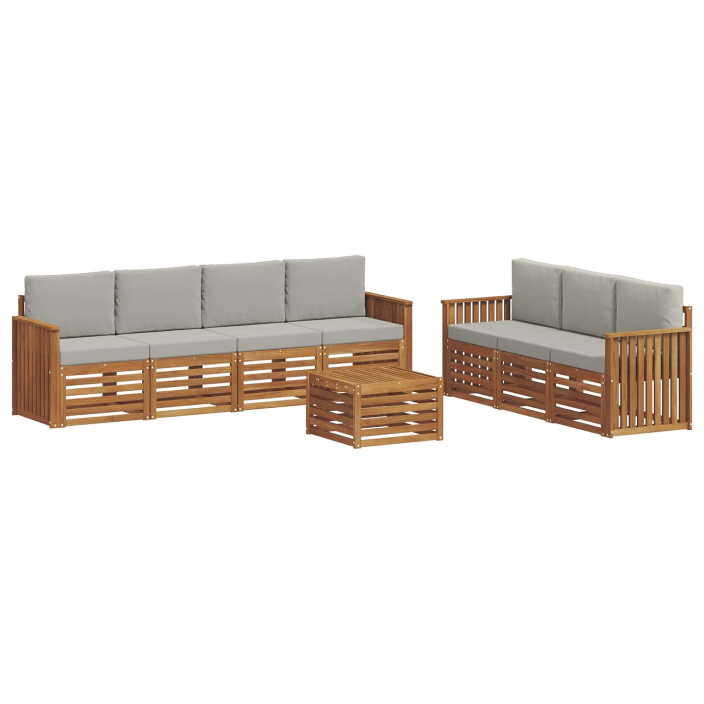 Sofa-Sets 8 pcs Natuurlijk en Lichtgrijs Massief Acaciahout is nu te koop bij PeponiXL, paradijselijk wonen!