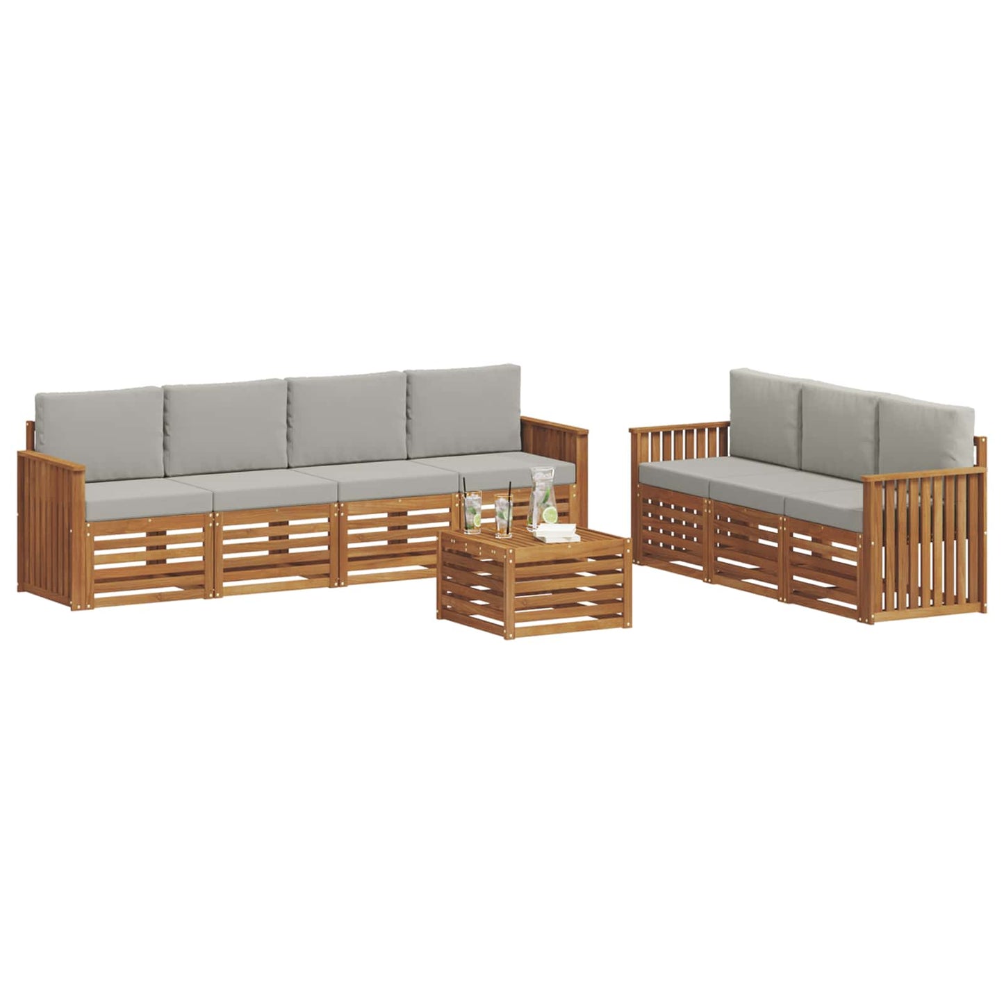 Sofa-Sets 8 pcs Natuurlijk en Lichtgrijs Massief Acaciahout is nu te koop bij PeponiXL, paradijselijk wonen!