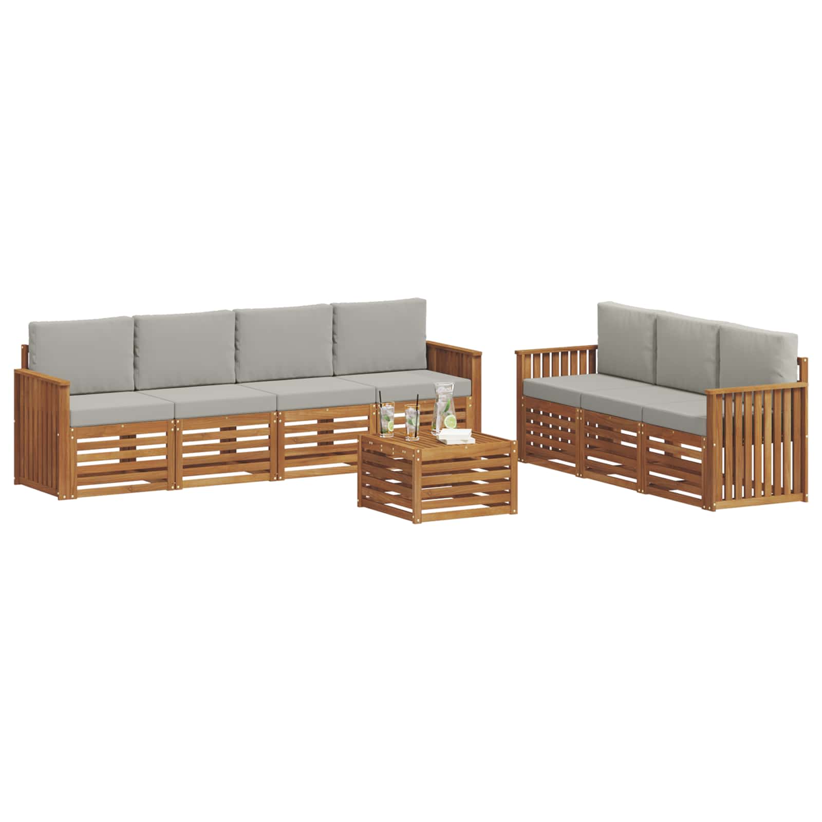 Sofa-Sets 8 pcs Natuurlijk en Lichtgrijs Massief Acaciahout is nu te koop bij PeponiXL, paradijselijk wonen!