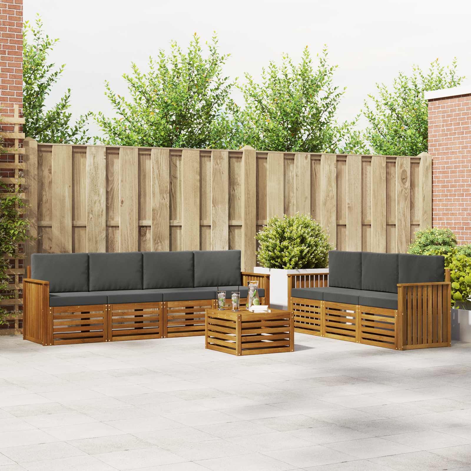 Sofa-Sets 8 pcs Natuurlijk en Antraciet Massief Acaciahout is nu te koop bij PeponiXL, paradijselijk wonen!