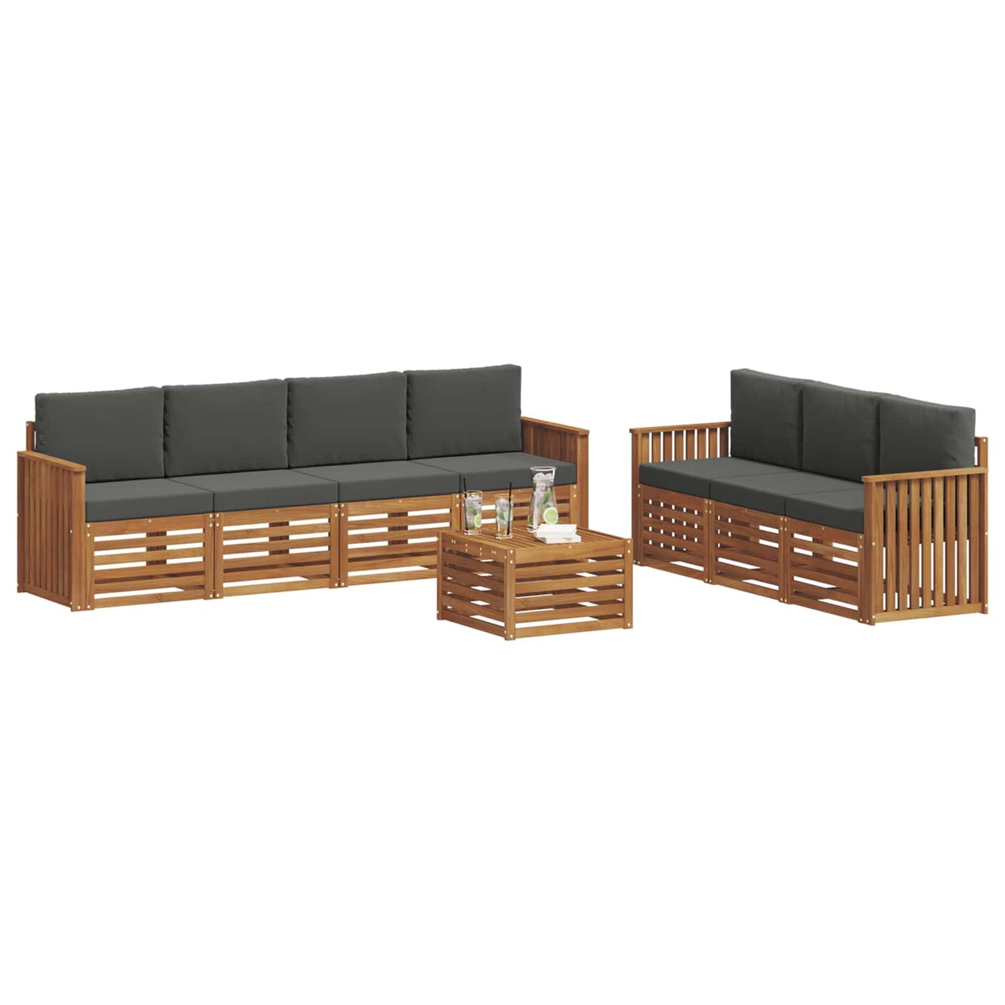 Sofa-Sets 8 pcs Natuurlijk en Antraciet Massief Acaciahout is nu te koop bij PeponiXL, paradijselijk wonen!
