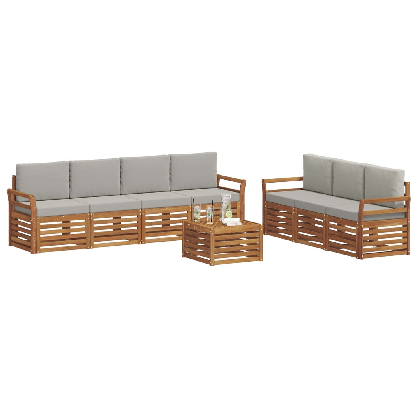 Sofa-Sets 8 pcs Natuurlijk en Lichtgrijs Massief Acaciahout is nu te koop bij PeponiXL, paradijselijk wonen!