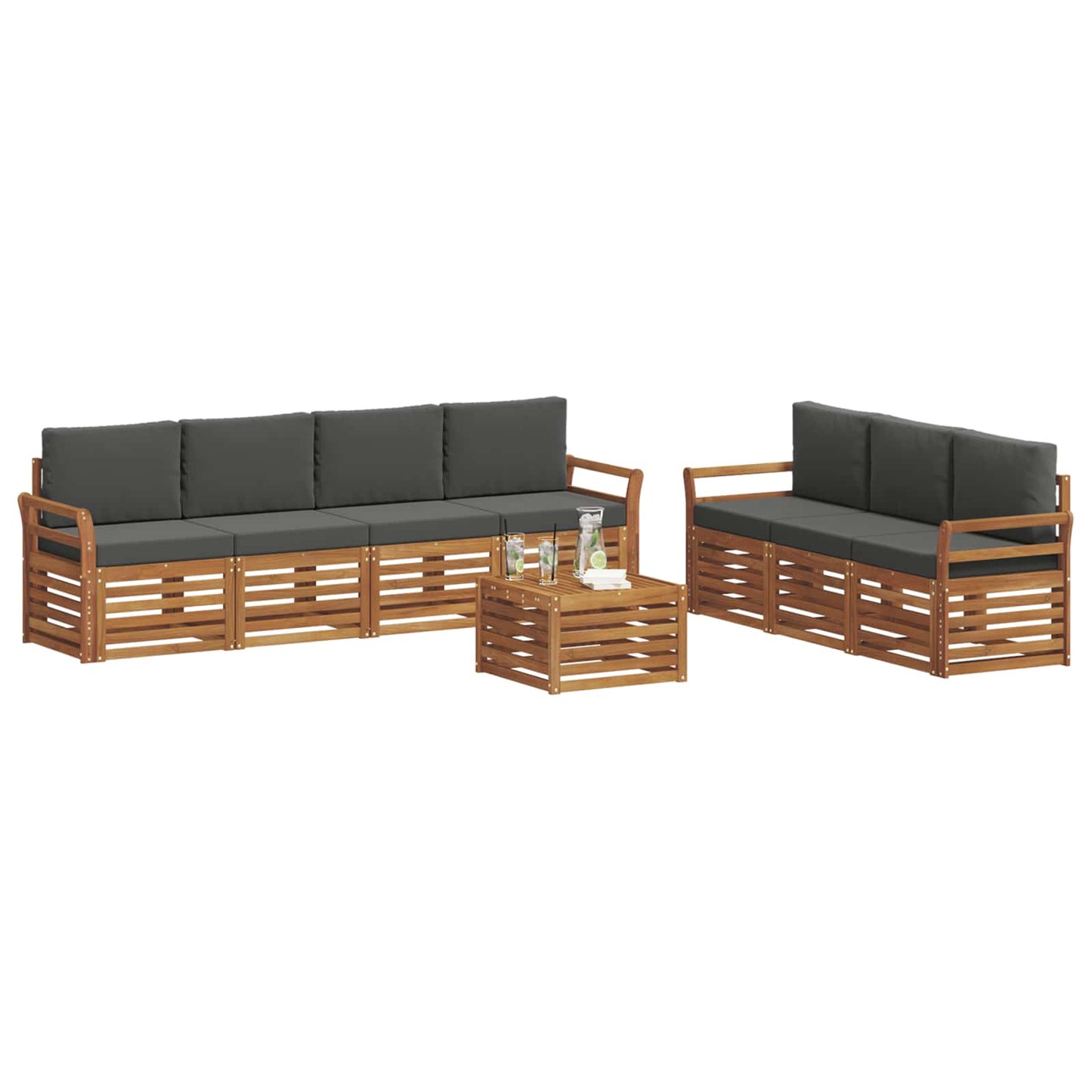 Sofa-Sets 8 pcs Natuurlijk en Antraciet Massief Acaciahout is nu te koop bij PeponiXL, paradijselijk wonen!