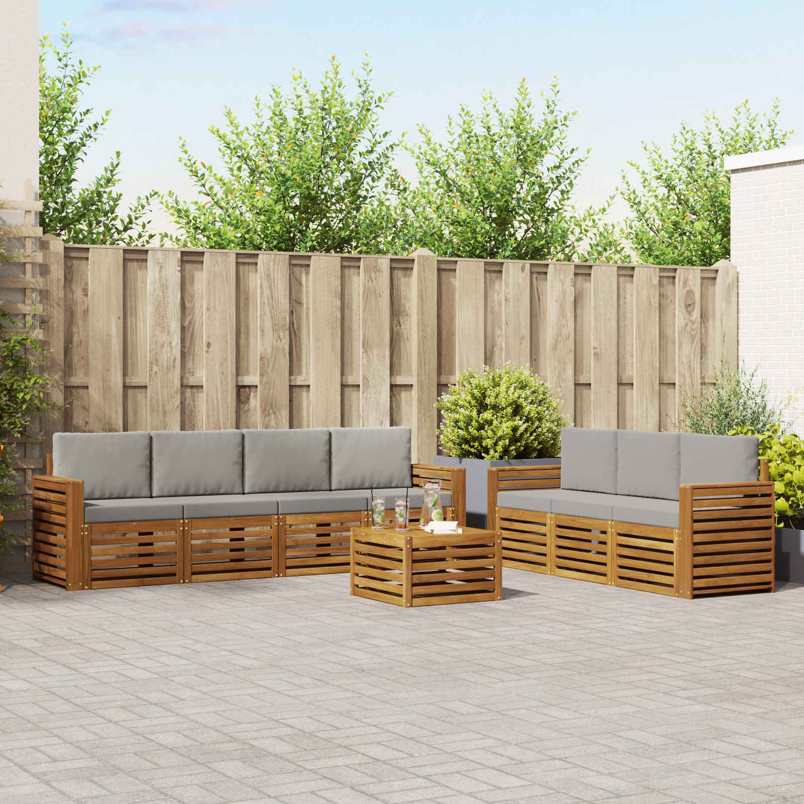 Sofa-Sets 8 pcs Natuurlijk en Lichtgrijs Massief Acaciahout is nu te koop bij PeponiXL, paradijselijk wonen!