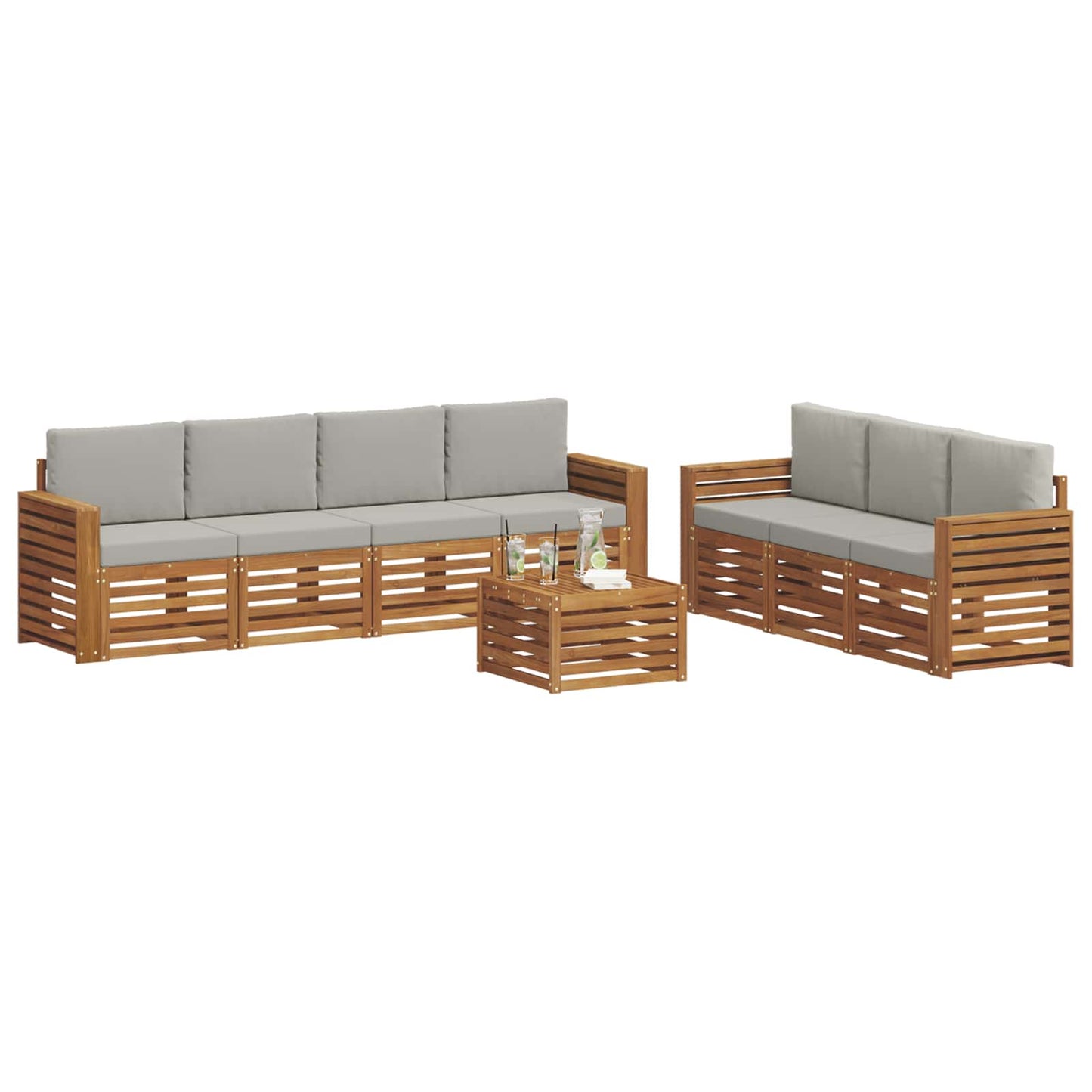 Sofa-Sets 8 pcs Natuurlijk en Lichtgrijs Massief Acaciahout is nu te koop bij PeponiXL, paradijselijk wonen!