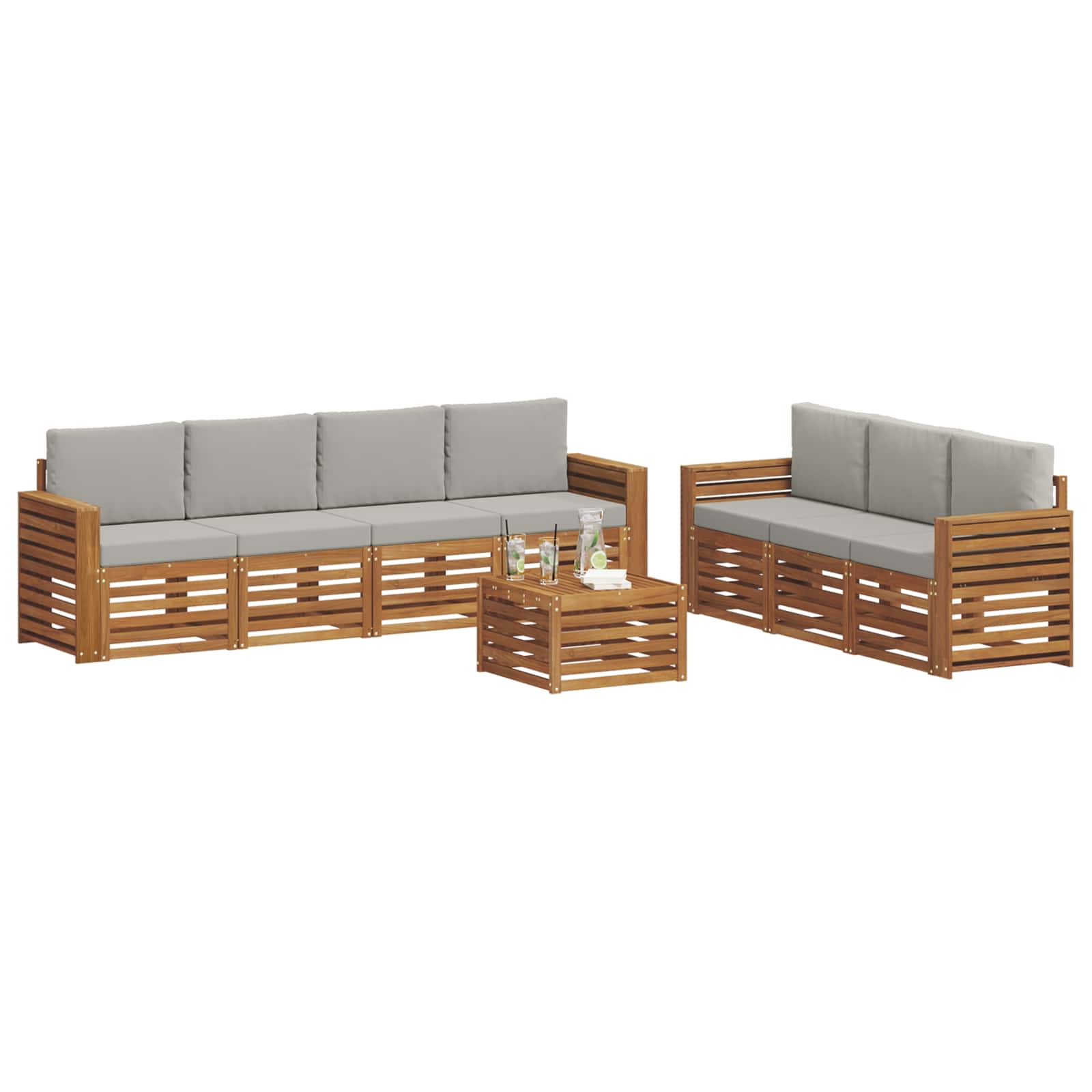 Sofa-Sets 8 pcs Natuurlijk en Lichtgrijs Massief Acaciahout is nu te koop bij PeponiXL, paradijselijk wonen!