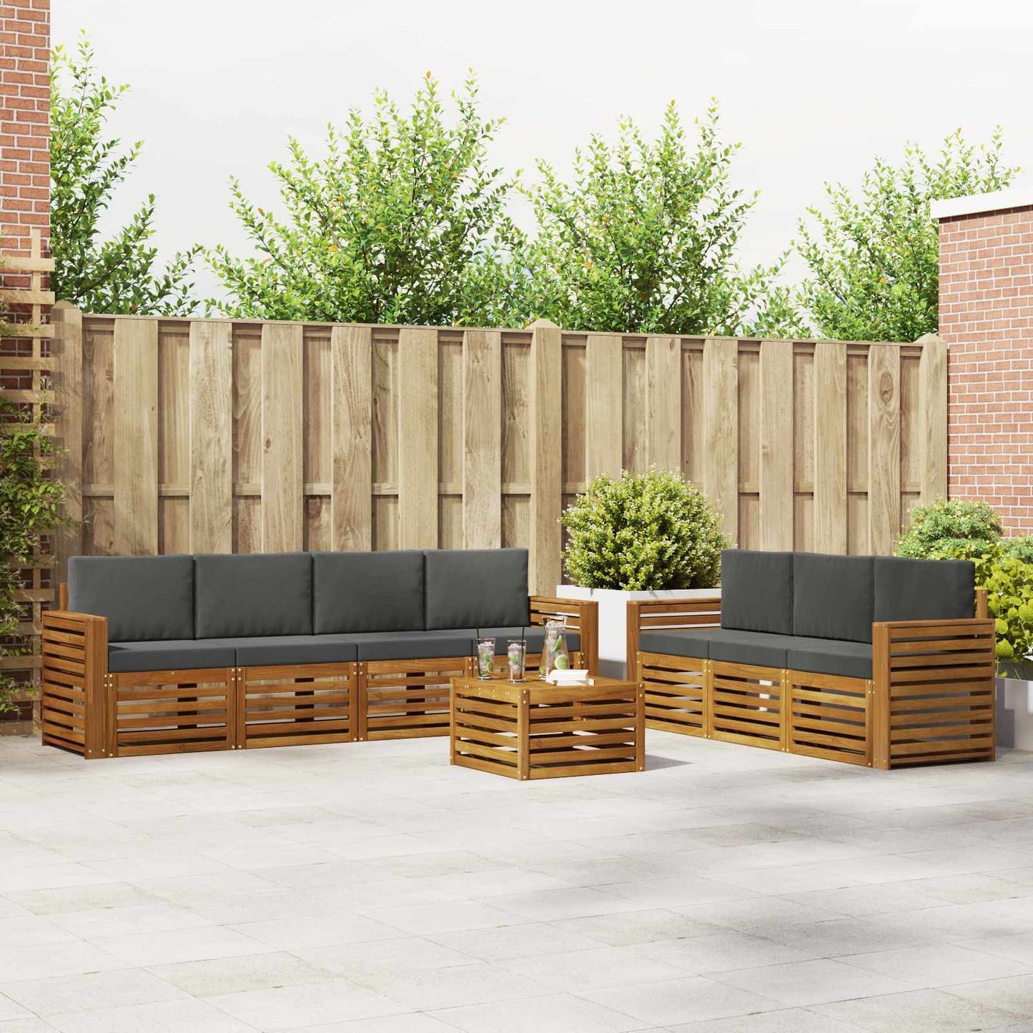 Sofa-Sets 8 pcs Natuurlijk en Antraciet Massief Acaciahout is nu te koop bij PeponiXL, paradijselijk wonen!