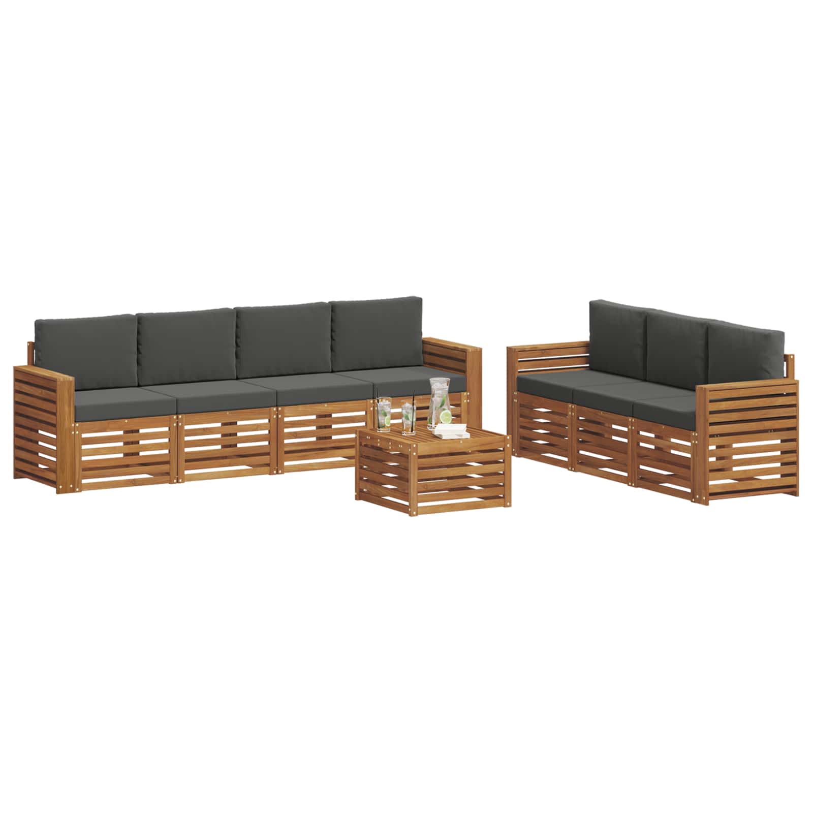 Sofa-Sets 8 pcs Natuurlijk en Antraciet Massief Acaciahout is nu te koop bij PeponiXL, paradijselijk wonen!