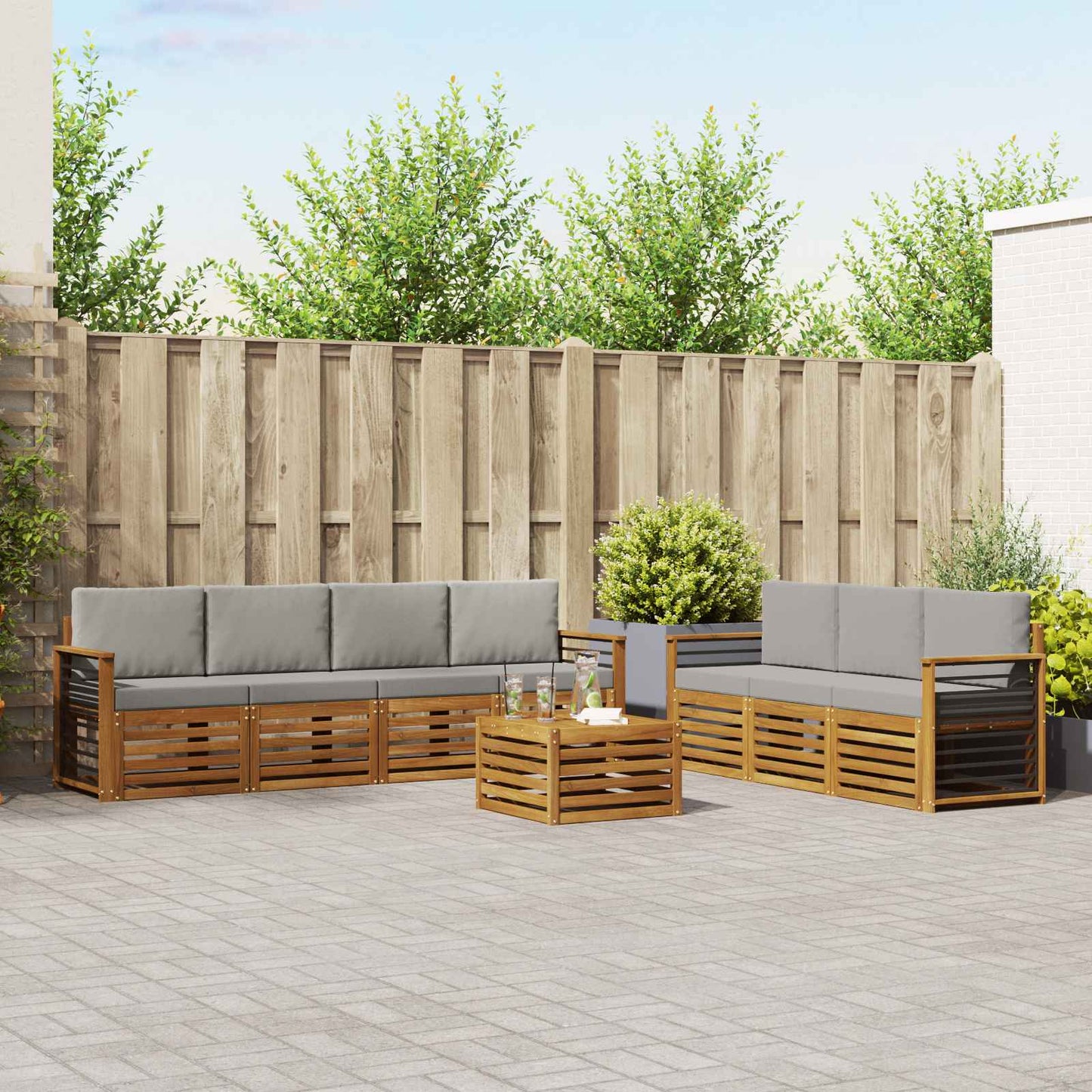 Sofa-Sets 8 pcs Natuurlijk en Lichtgrijs Massief Acaciahout is nu te koop bij PeponiXL, paradijselijk wonen!