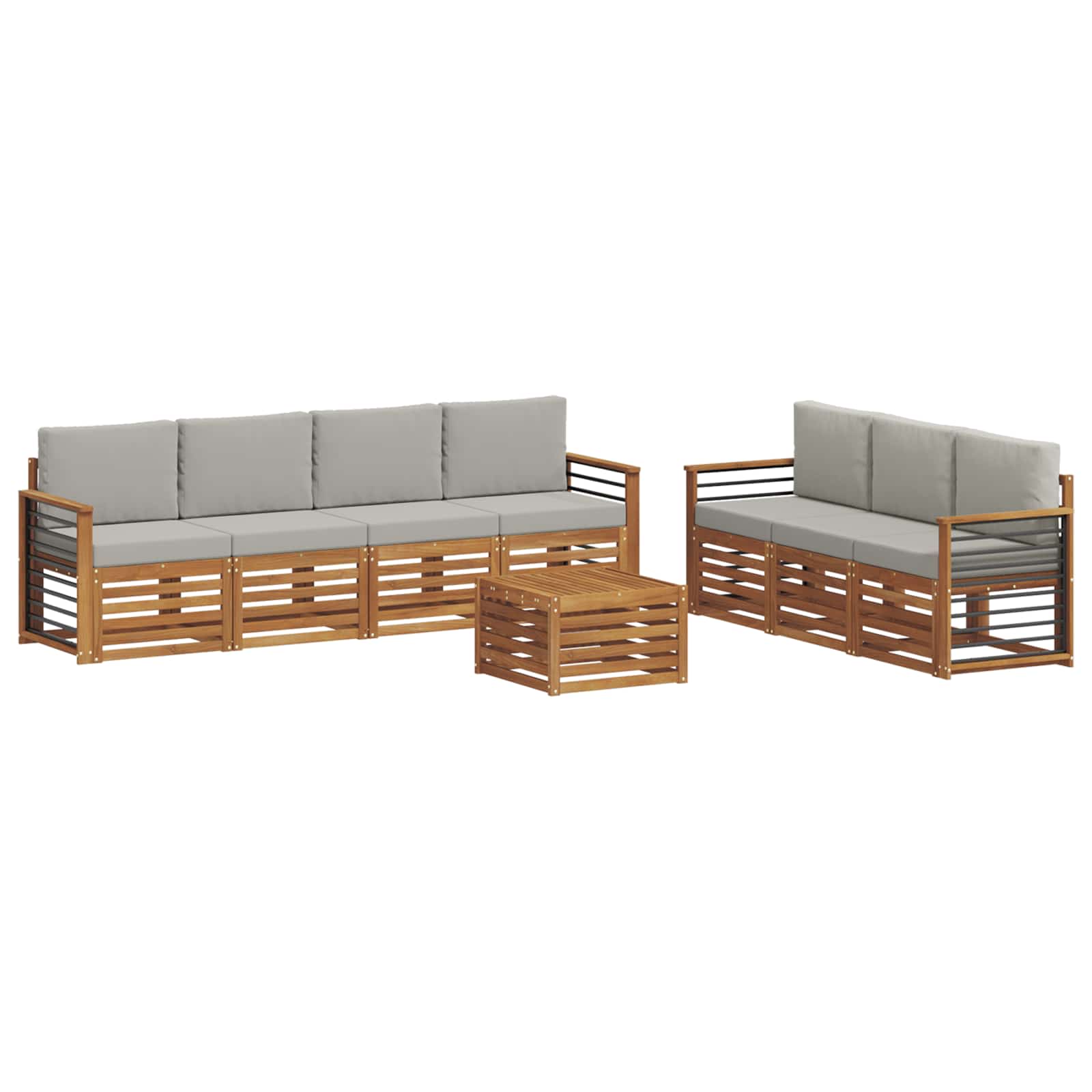 Sofa-Sets 8 pcs Natuurlijk en Lichtgrijs Massief Acaciahout is nu te koop bij PeponiXL, paradijselijk wonen!