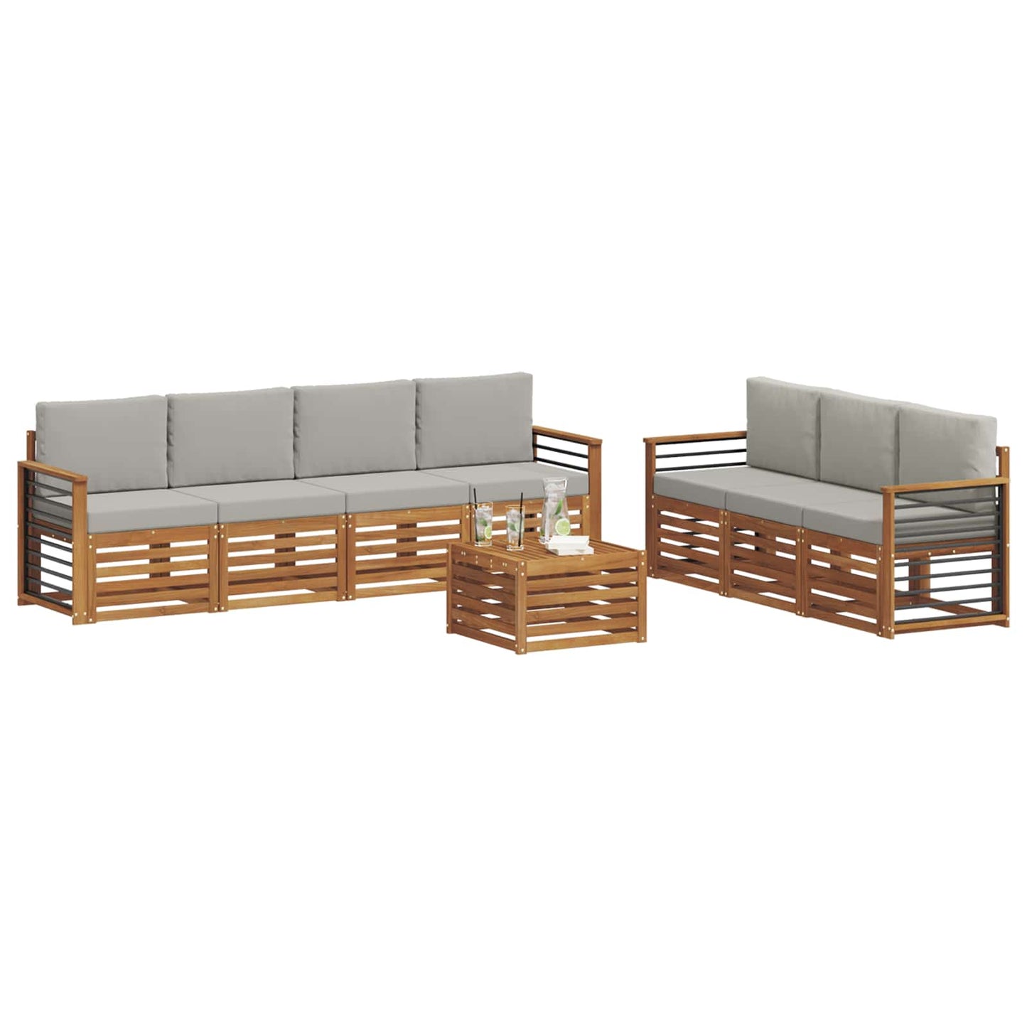 Sofa-Sets 8 pcs Natuurlijk en Lichtgrijs Massief Acaciahout is nu te koop bij PeponiXL, paradijselijk wonen!