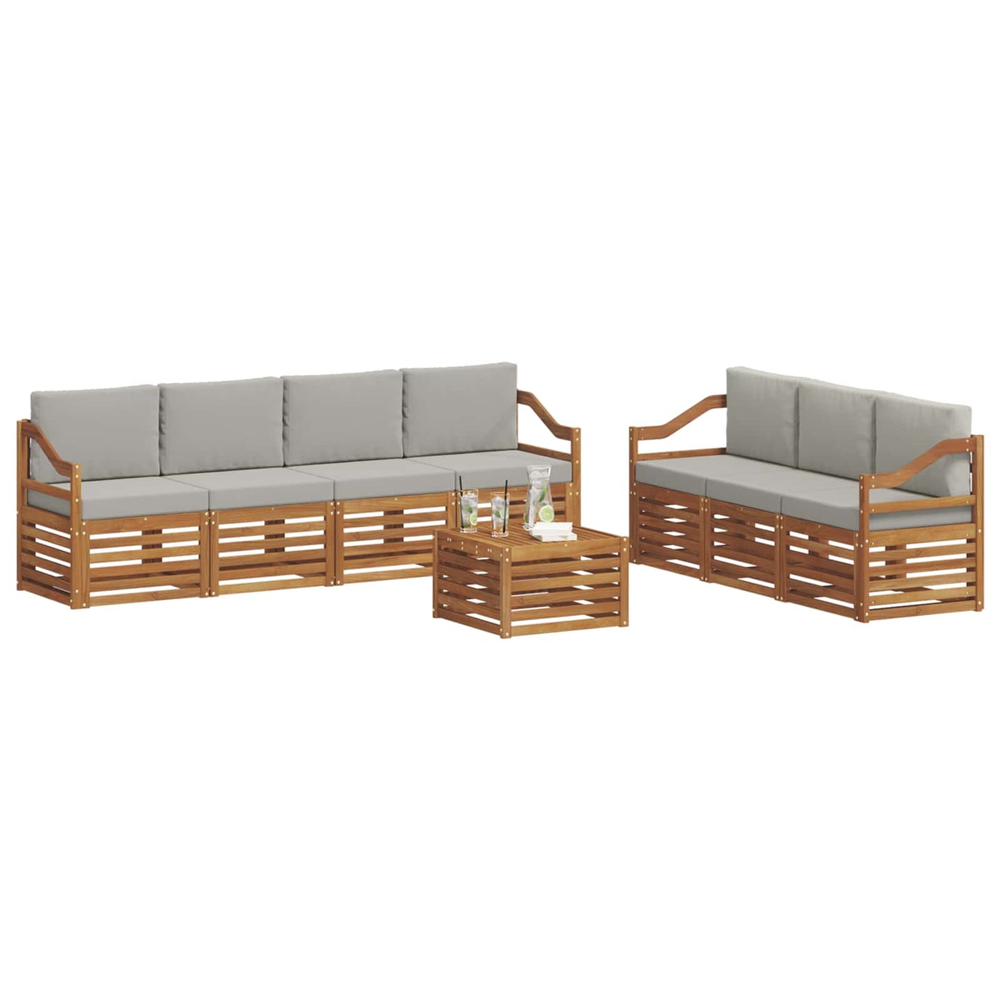 Sofa-Sets 8 pcs Natuurlijk en Lichtgrijs Massief Acaciahout is nu te koop bij PeponiXL, paradijselijk wonen!