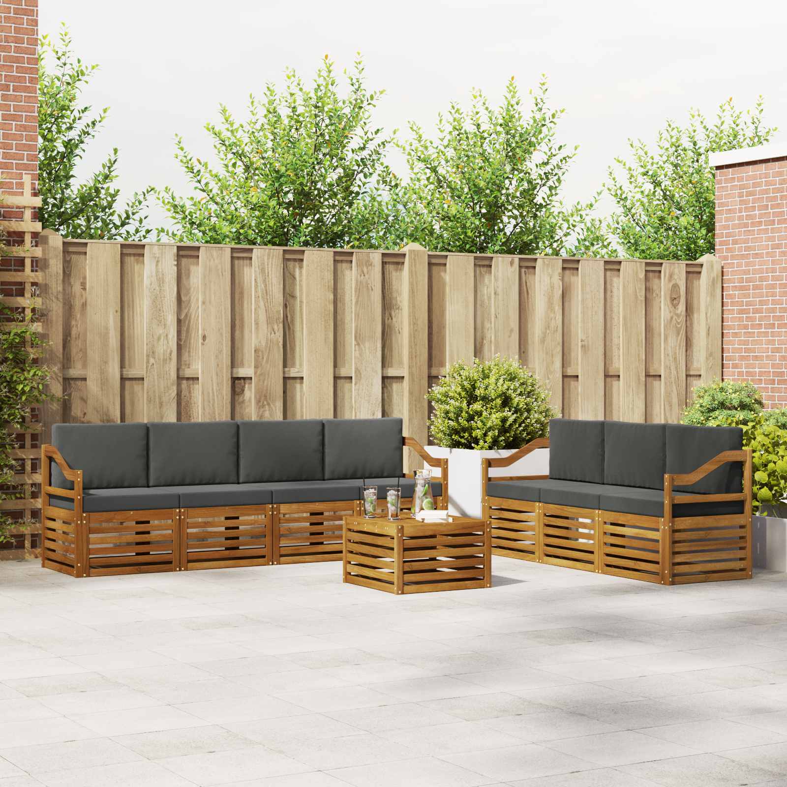 Sofa-Sets 8 pcs Natuurlijk en Antraciet Massief Acaciahout is nu te koop bij PeponiXL, paradijselijk wonen!
