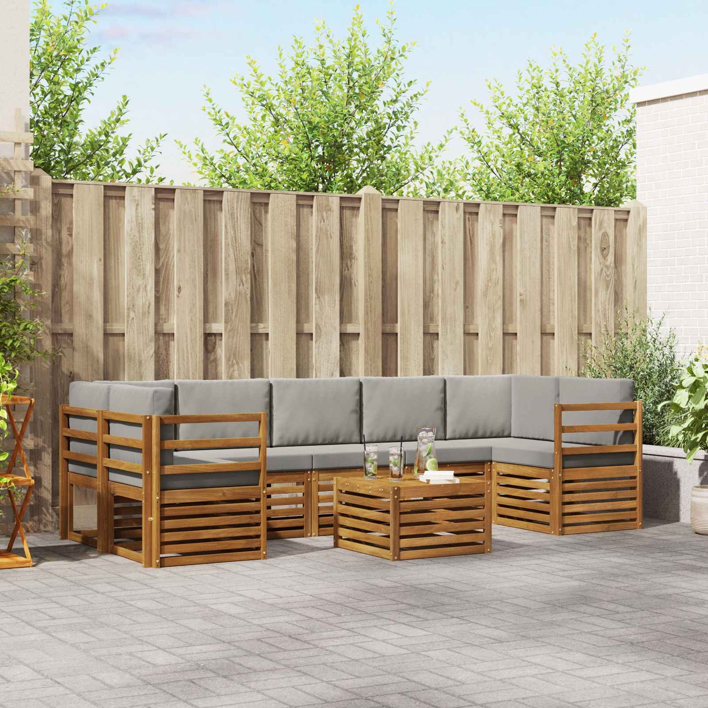 Buiten bankenset met kussen 8 pcs Natuurlijk en Lichtgrijs is nu te koop bij PeponiXL, paradijselijk wonen!