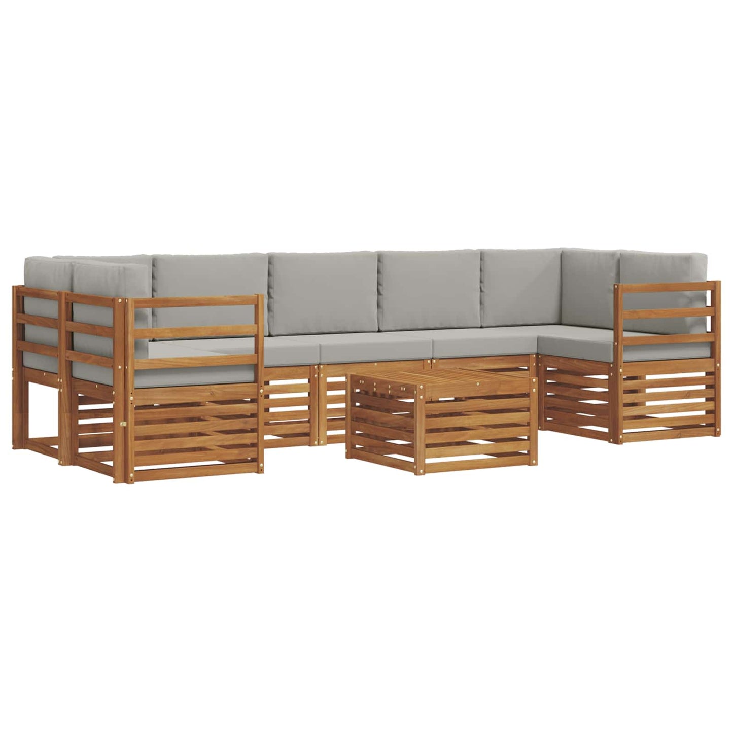 Buiten bankenset met kussen 8 pcs Natuurlijk en Lichtgrijs is nu te koop bij PeponiXL, paradijselijk wonen!