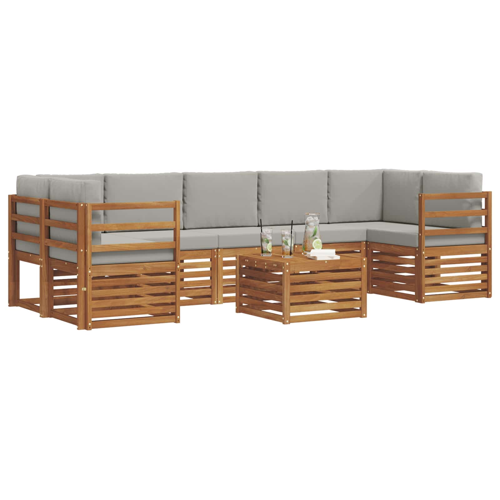 Buiten bankenset met kussen 8 pcs Natuurlijk en Lichtgrijs is nu te koop bij PeponiXL, paradijselijk wonen!