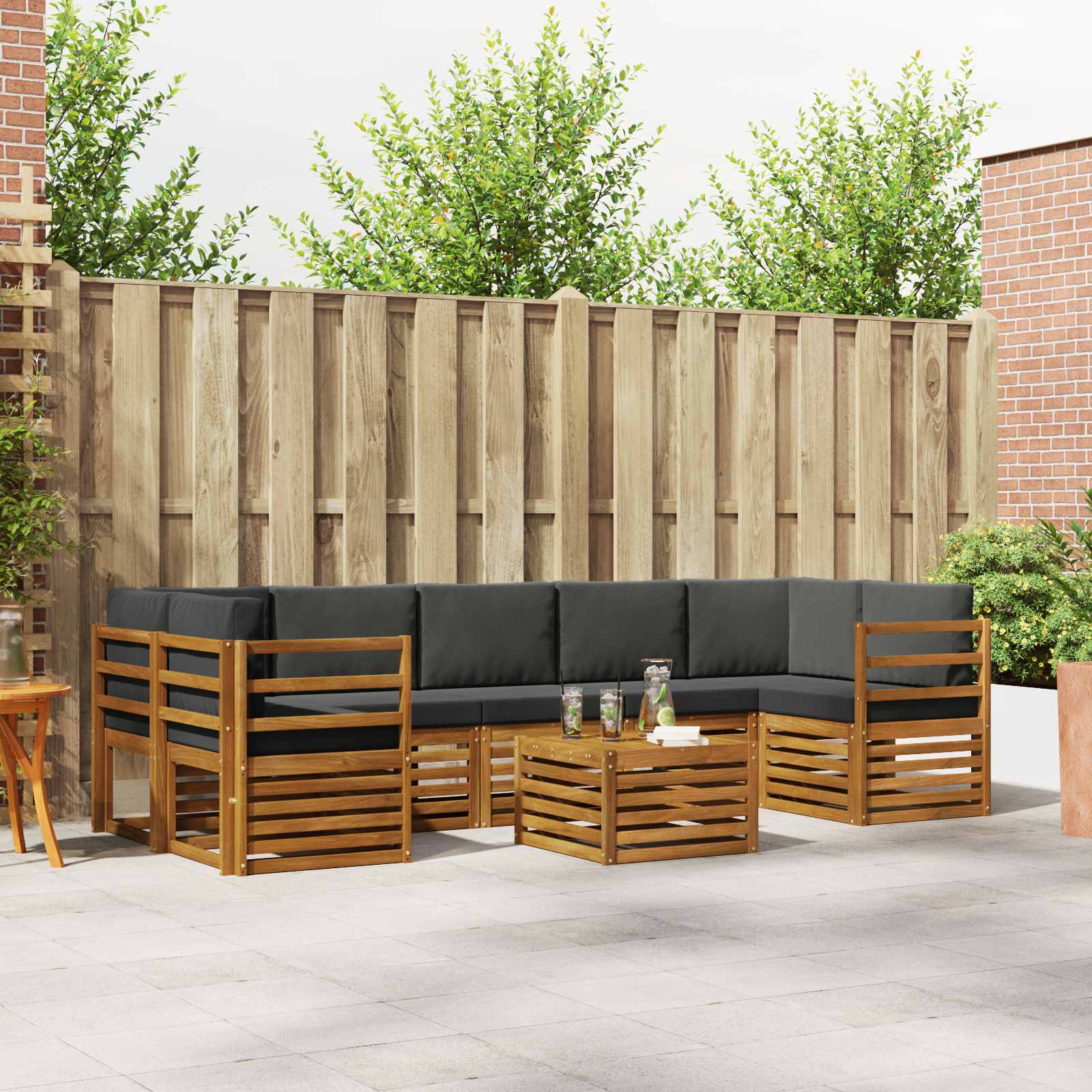 Buiten bankenset met kussen 8 pcs Natuurlijk en Antraciet is nu te koop bij PeponiXL, paradijselijk wonen!