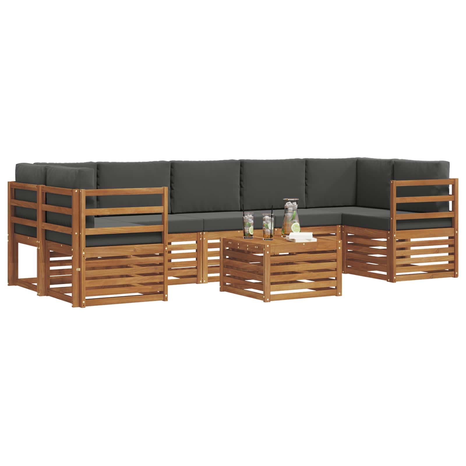 Buiten bankenset met kussen 8 pcs Natuurlijk en Antraciet is nu te koop bij PeponiXL, paradijselijk wonen!