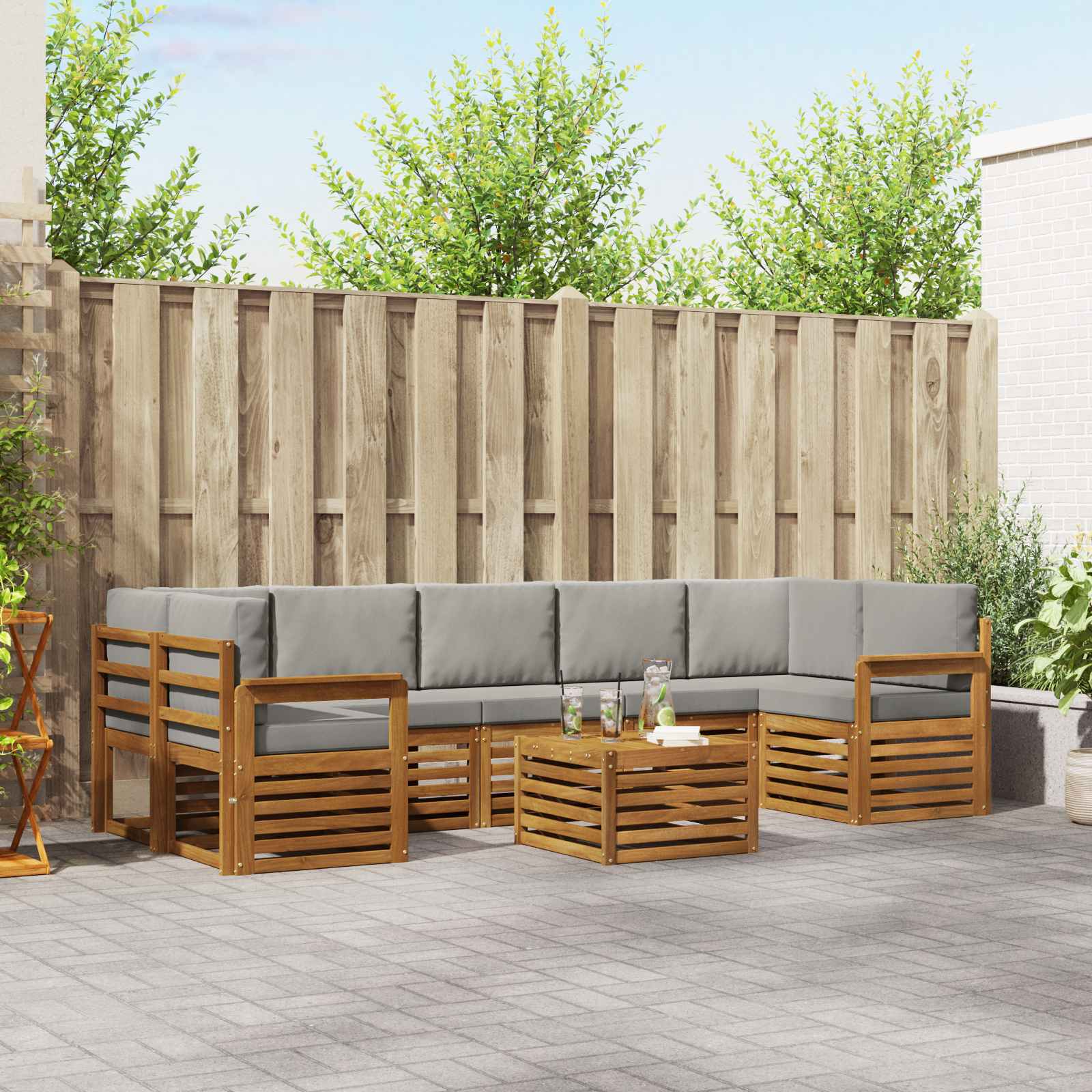 Buiten bankenset met kussen 8 pcs Natuurlijk en Lichtgrijs is nu te koop bij PeponiXL, paradijselijk wonen!