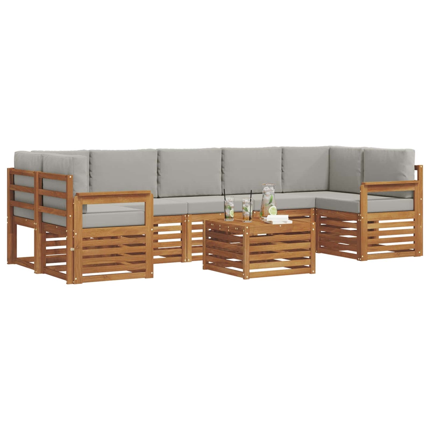 Buiten bankenset met kussen 8 pcs Natuurlijk en Lichtgrijs is nu te koop bij PeponiXL, paradijselijk wonen!