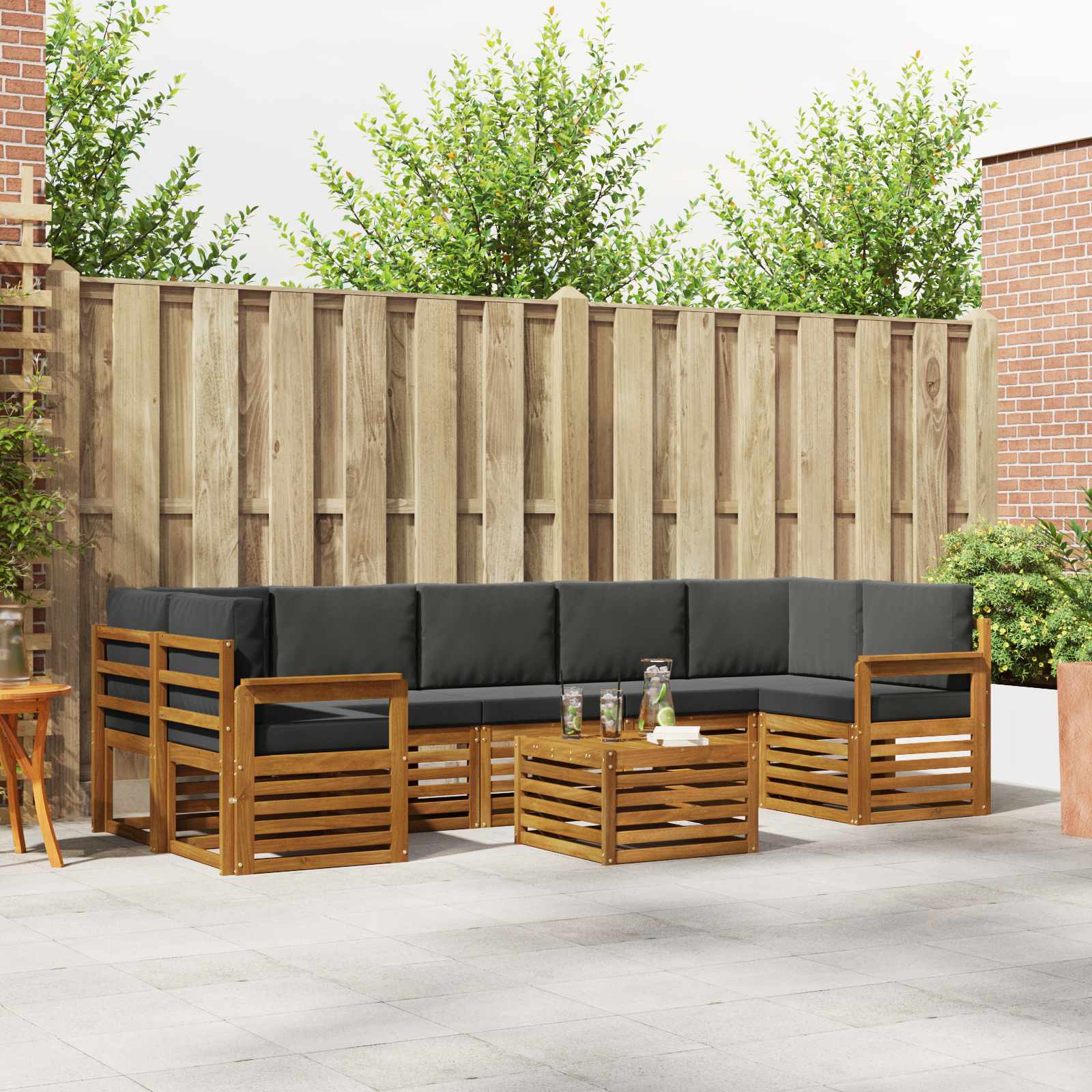 Buiten bankenset met kussen 8 pcs Natuurlijk en Antraciet is nu te koop bij PeponiXL, paradijselijk wonen!