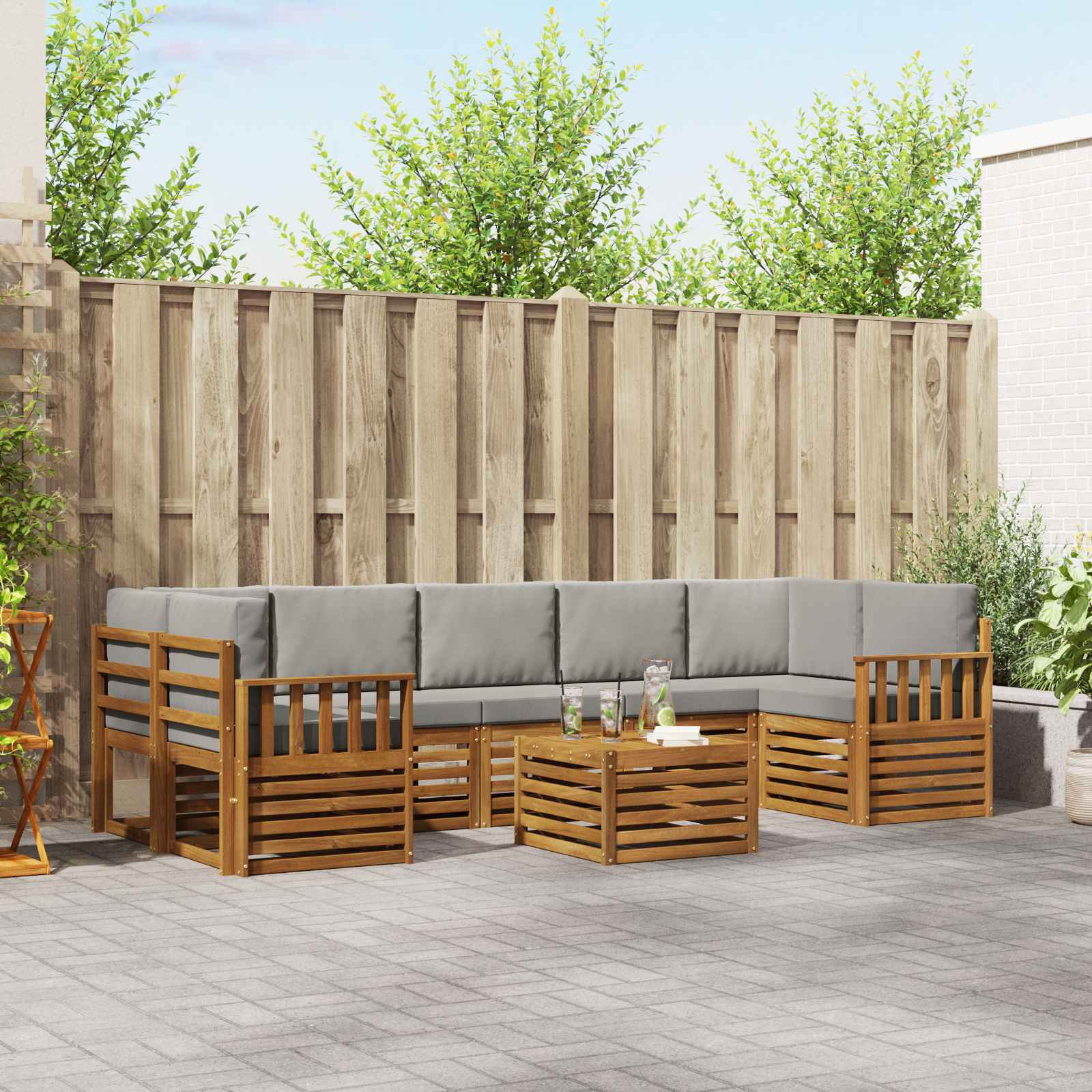 Buiten bankenset met kussen 8 pcs Natuurlijk en Lichtgrijs is nu te koop bij PeponiXL, paradijselijk wonen!