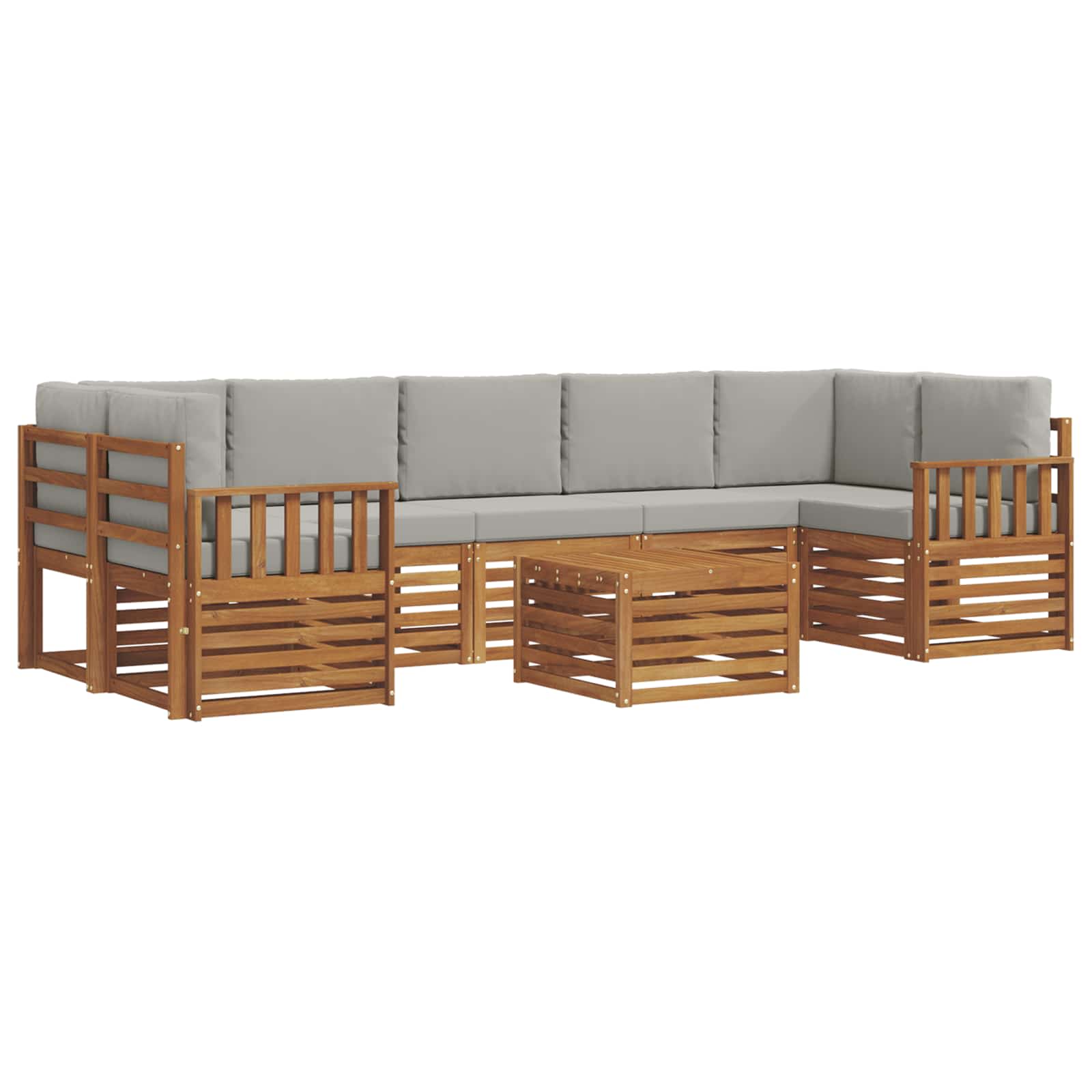 Buiten bankenset met kussen 8 pcs Natuurlijk en Lichtgrijs is nu te koop bij PeponiXL, paradijselijk wonen!