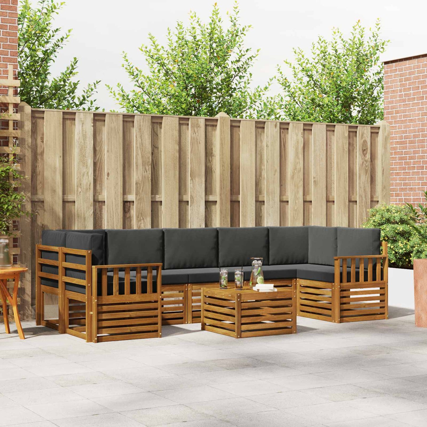 Buiten bankenset met kussen 8 pcs Natuurlijk en Antraciet is nu te koop bij PeponiXL, paradijselijk wonen!