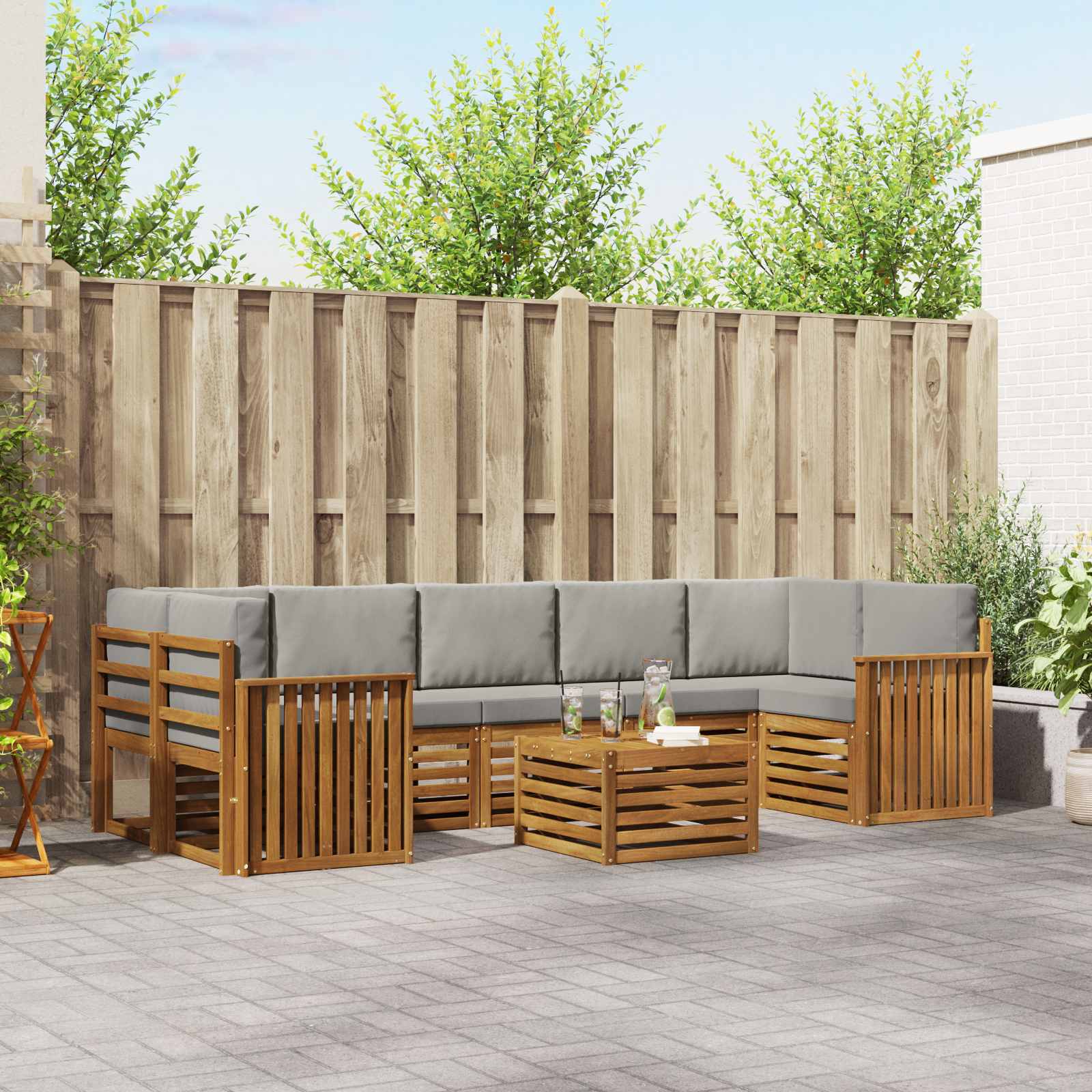 Buiten bankenset met kussen 8 pcs Natuurlijk en Lichtgrijs is nu te koop bij PeponiXL, paradijselijk wonen!