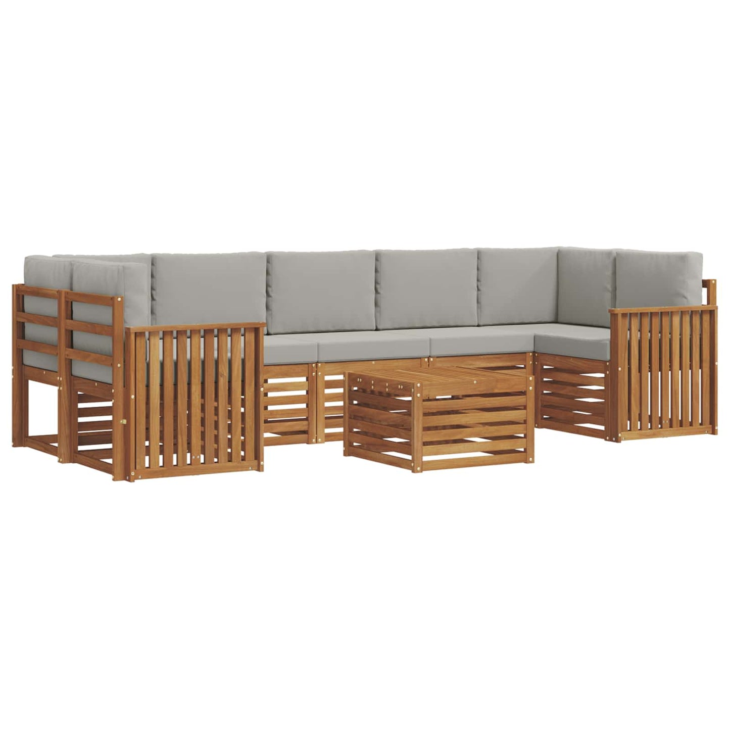 Buiten bankenset met kussen 8 pcs Natuurlijk en Lichtgrijs is nu te koop bij PeponiXL, paradijselijk wonen!