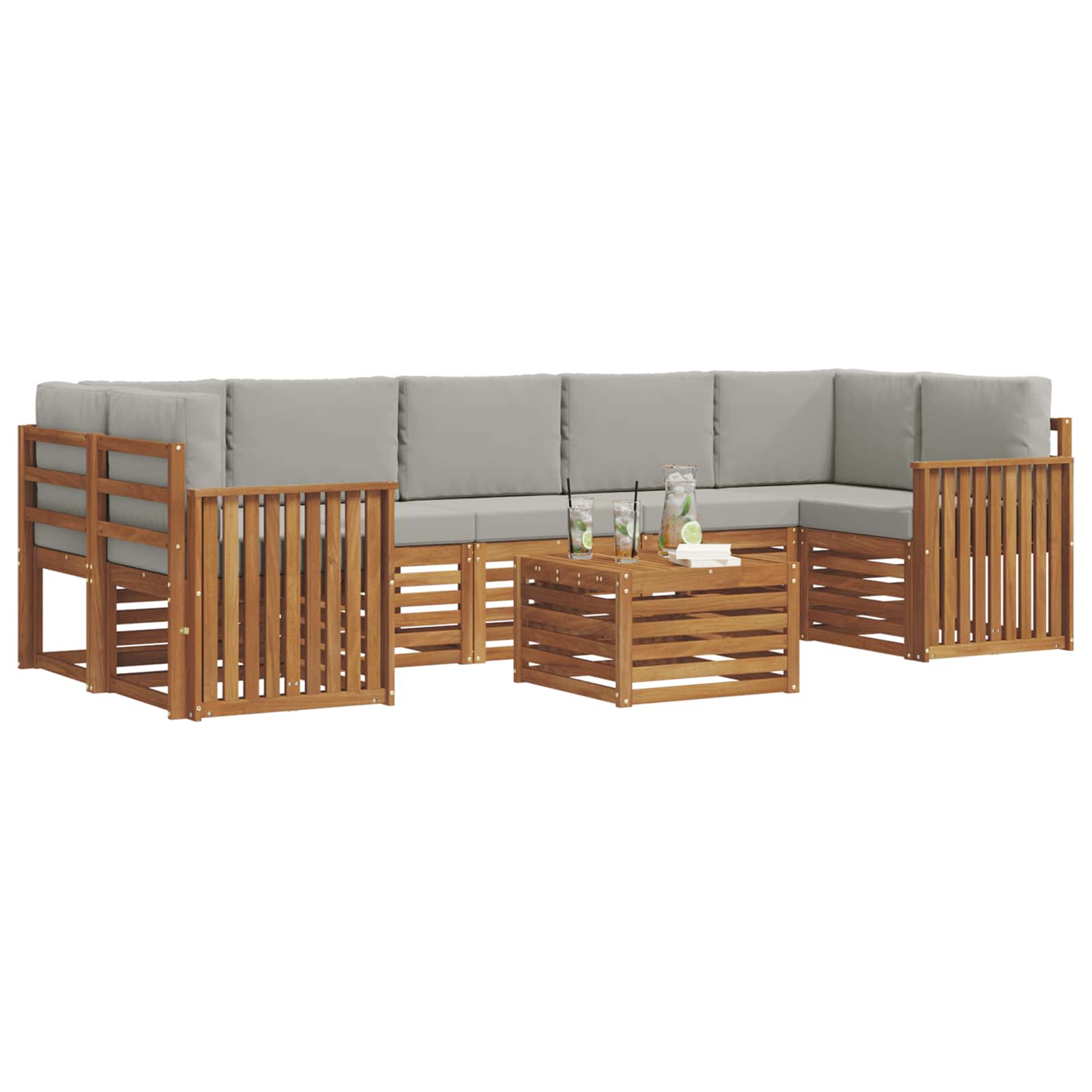 Buiten bankenset met kussen 8 pcs Natuurlijk en Lichtgrijs is nu te koop bij PeponiXL, paradijselijk wonen!