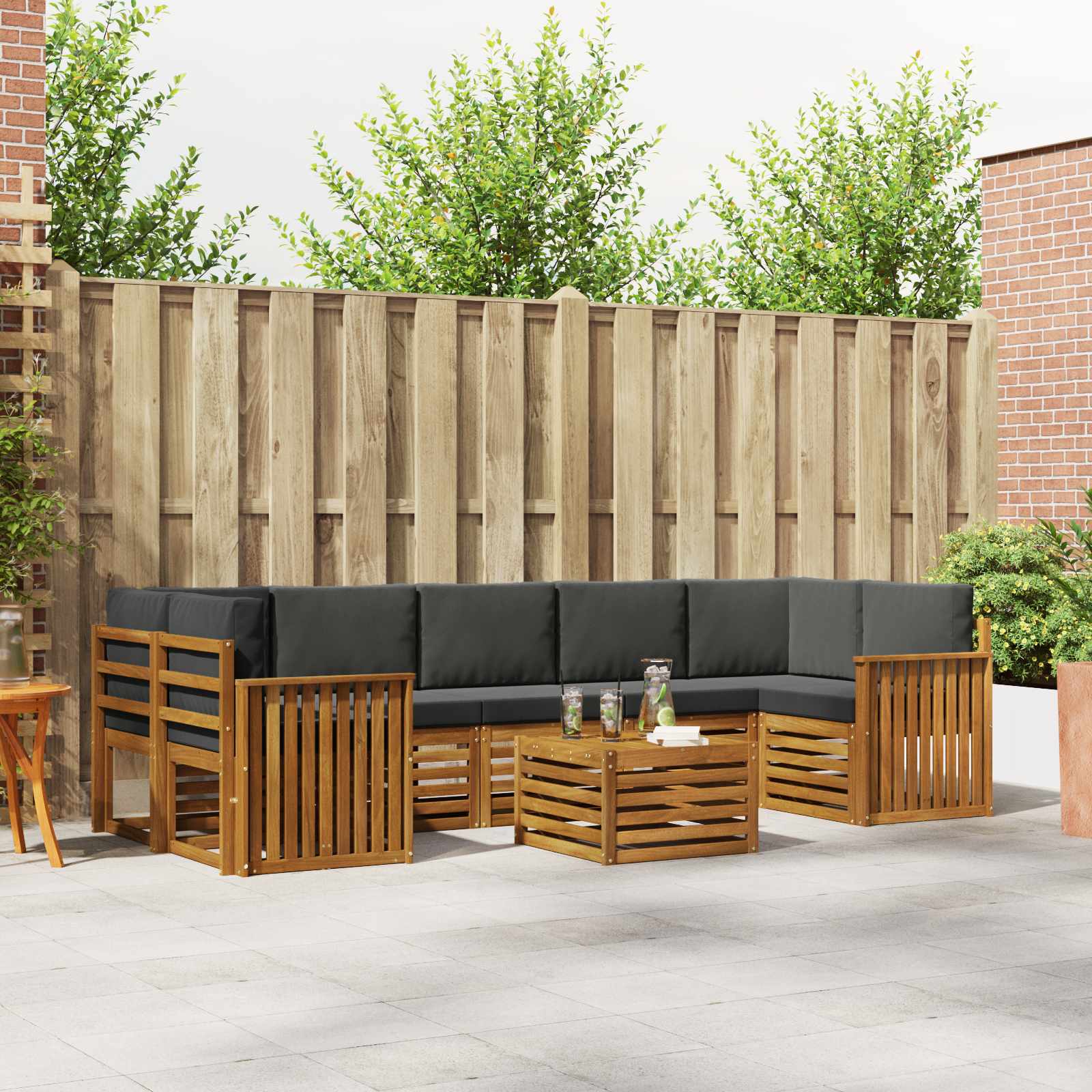 Buiten bankenset met kussen 8 pcs Natuurlijk en Antraciet is nu te koop bij PeponiXL, paradijselijk wonen!