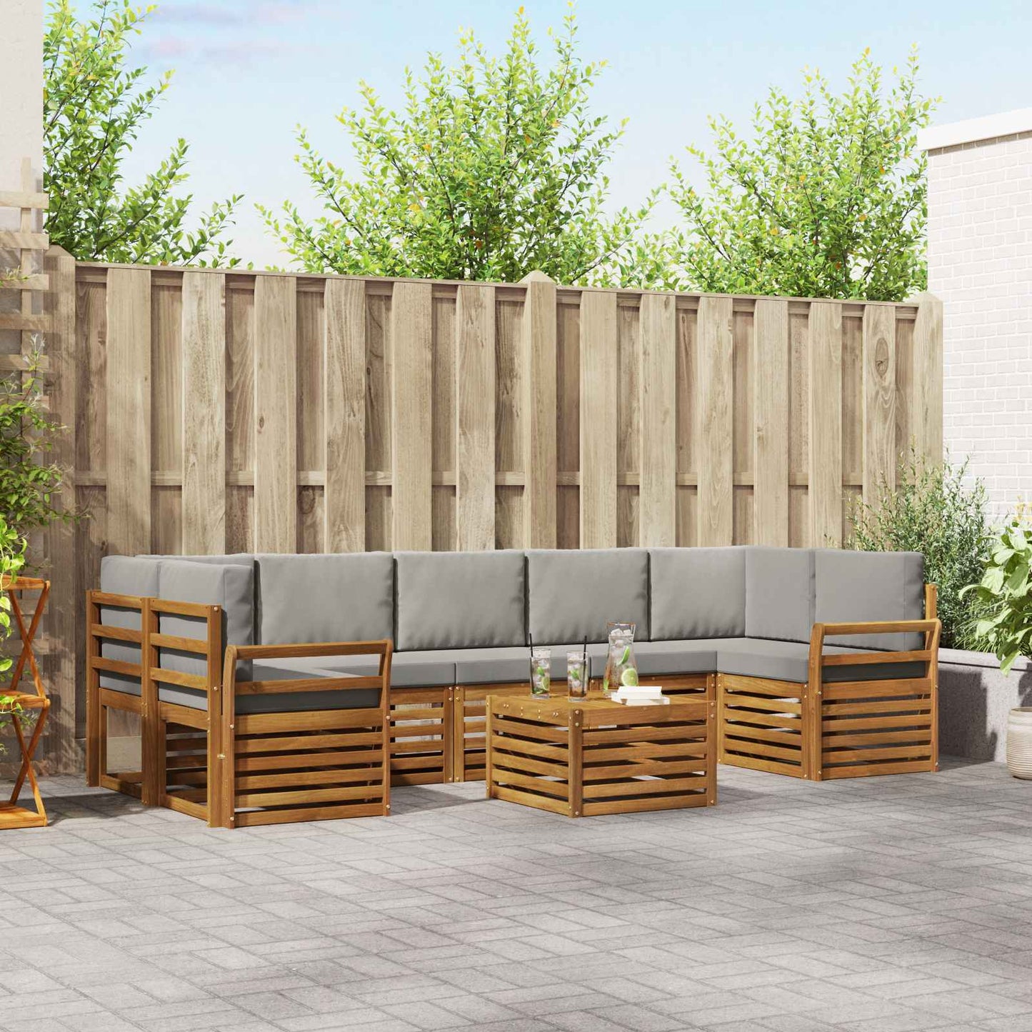 Buiten bankenset met kussen 8 pcs Natuurlijk en Lichtgrijs is nu te koop bij PeponiXL, paradijselijk wonen!