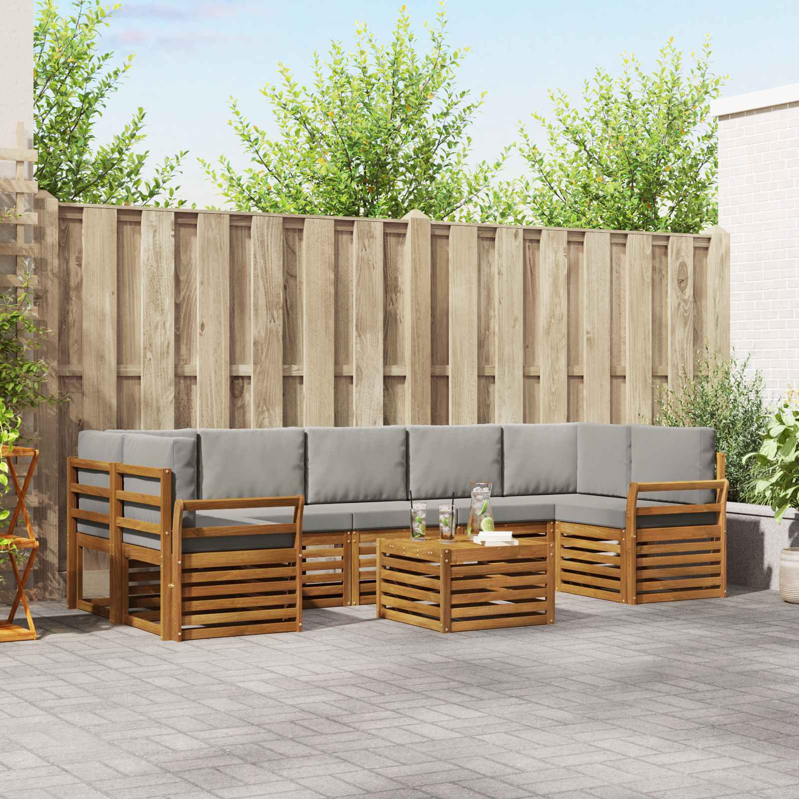 Buiten bankenset met kussen 8 pcs Natuurlijk en Lichtgrijs is nu te koop bij PeponiXL, paradijselijk wonen!