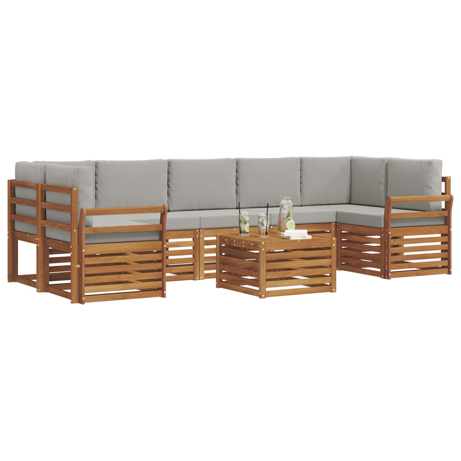 Buiten bankenset met kussen 8 pcs Natuurlijk en Lichtgrijs is nu te koop bij PeponiXL, paradijselijk wonen!