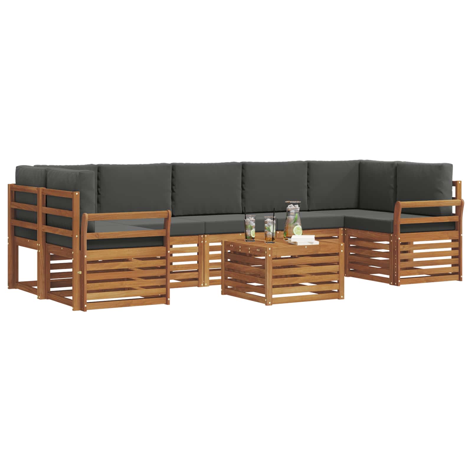 Buiten bankenset met kussen 8 pcs Natuurlijk en Antraciet is nu te koop bij PeponiXL, paradijselijk wonen!