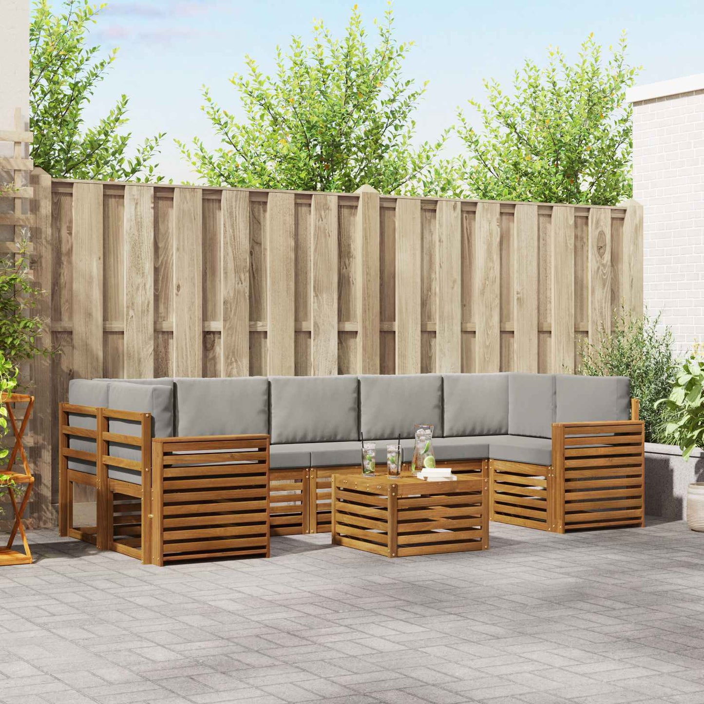 Buiten bankenset met kussen 8 pcs Natuurlijk en Lichtgrijs is nu te koop bij PeponiXL, paradijselijk wonen!