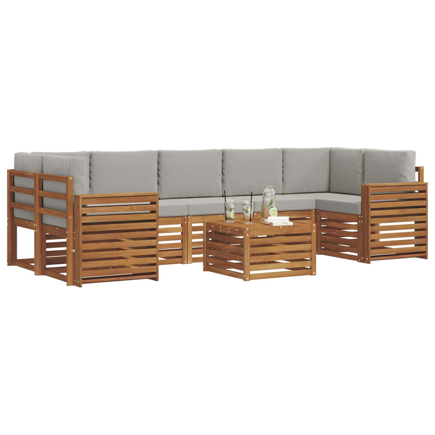 Buiten bankenset met kussen 8 pcs Natuurlijk en Lichtgrijs is nu te koop bij PeponiXL, paradijselijk wonen!