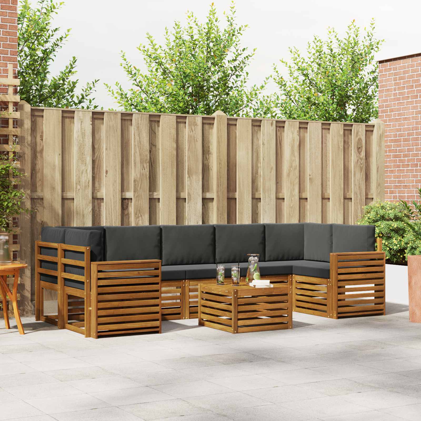 Buiten bankenset met kussen 8 pcs Natuurlijk en Antraciet is nu te koop bij PeponiXL, paradijselijk wonen!