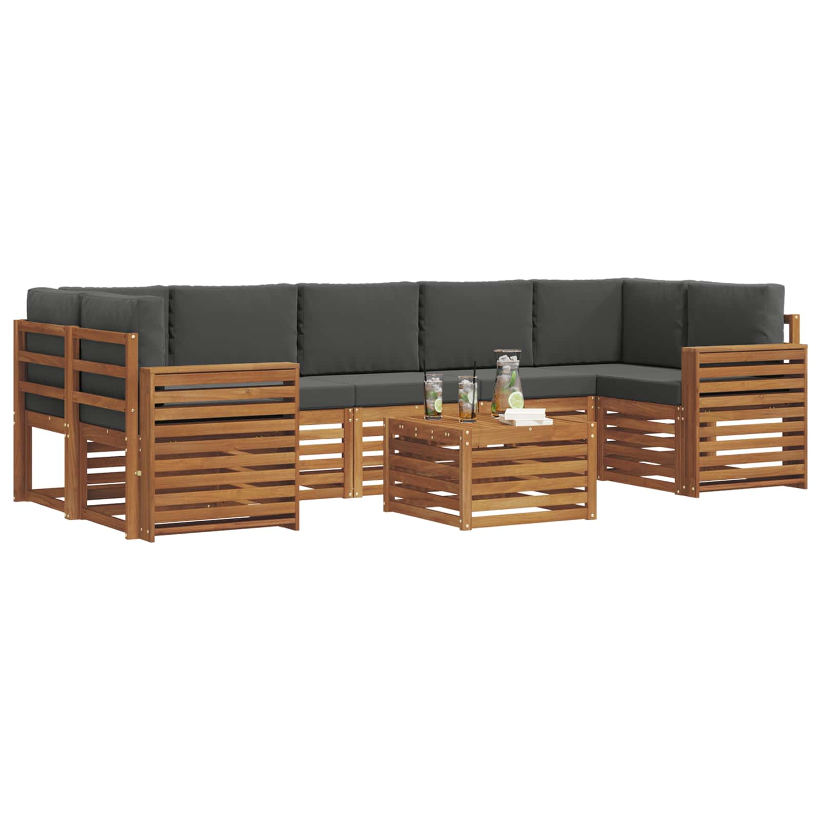 Buiten bankenset met kussen 8 pcs Natuurlijk en Antraciet is nu te koop bij PeponiXL, paradijselijk wonen!