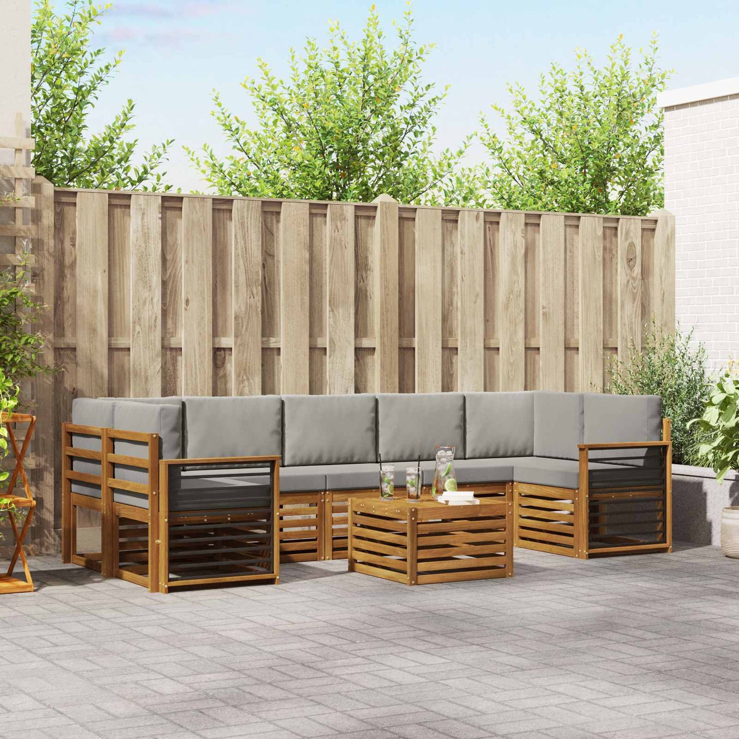 Buiten bankenset met kussen 8 pcs Natuurlijk en Lichtgrijs is nu te koop bij PeponiXL, paradijselijk wonen!